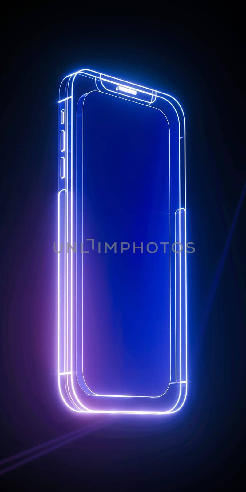 Mobile phone touch screen gadget modern technology neon blue glow design one sketch outline by sarymsakov
