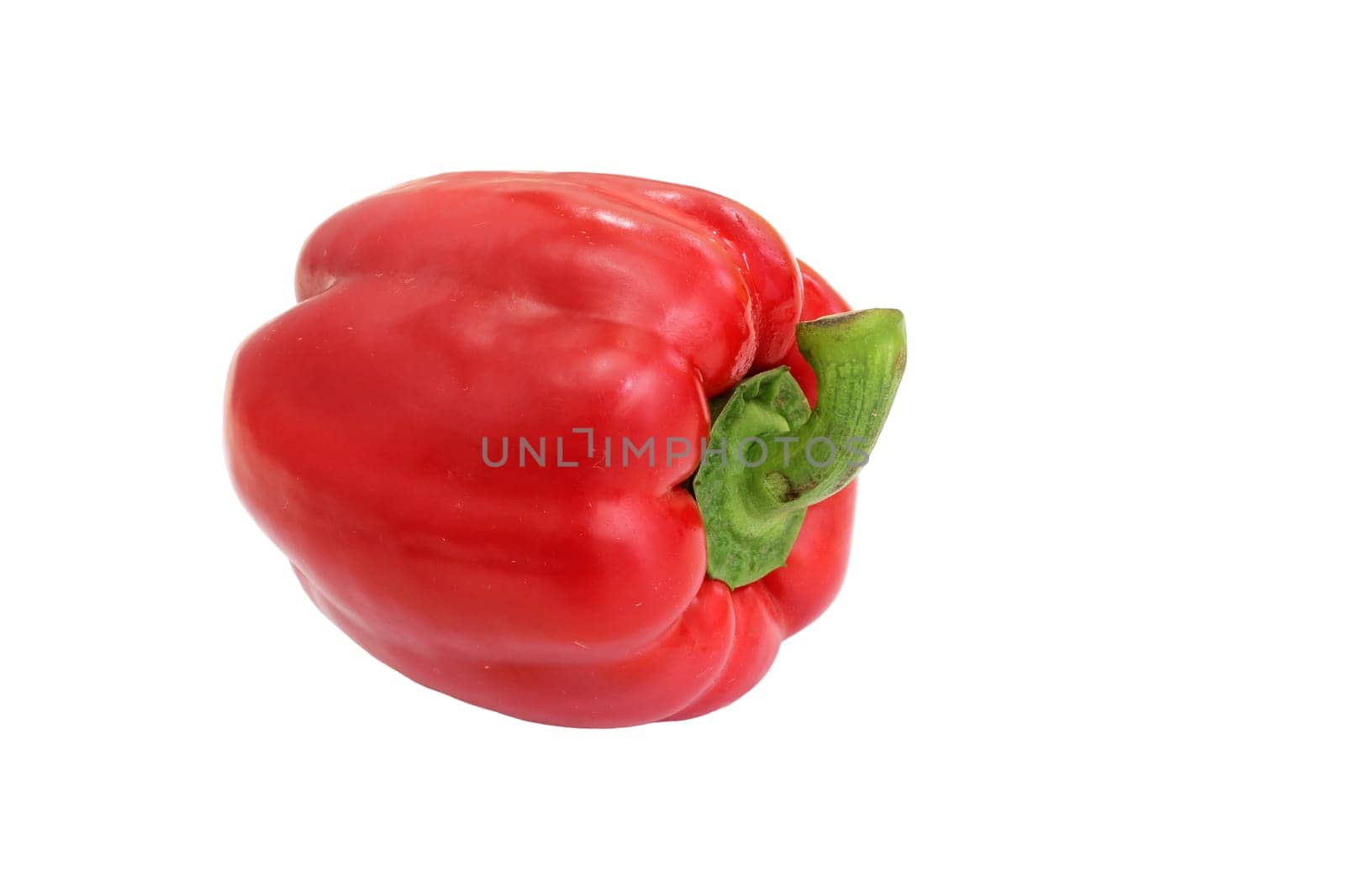 A red pepper with a green stem on a white background.