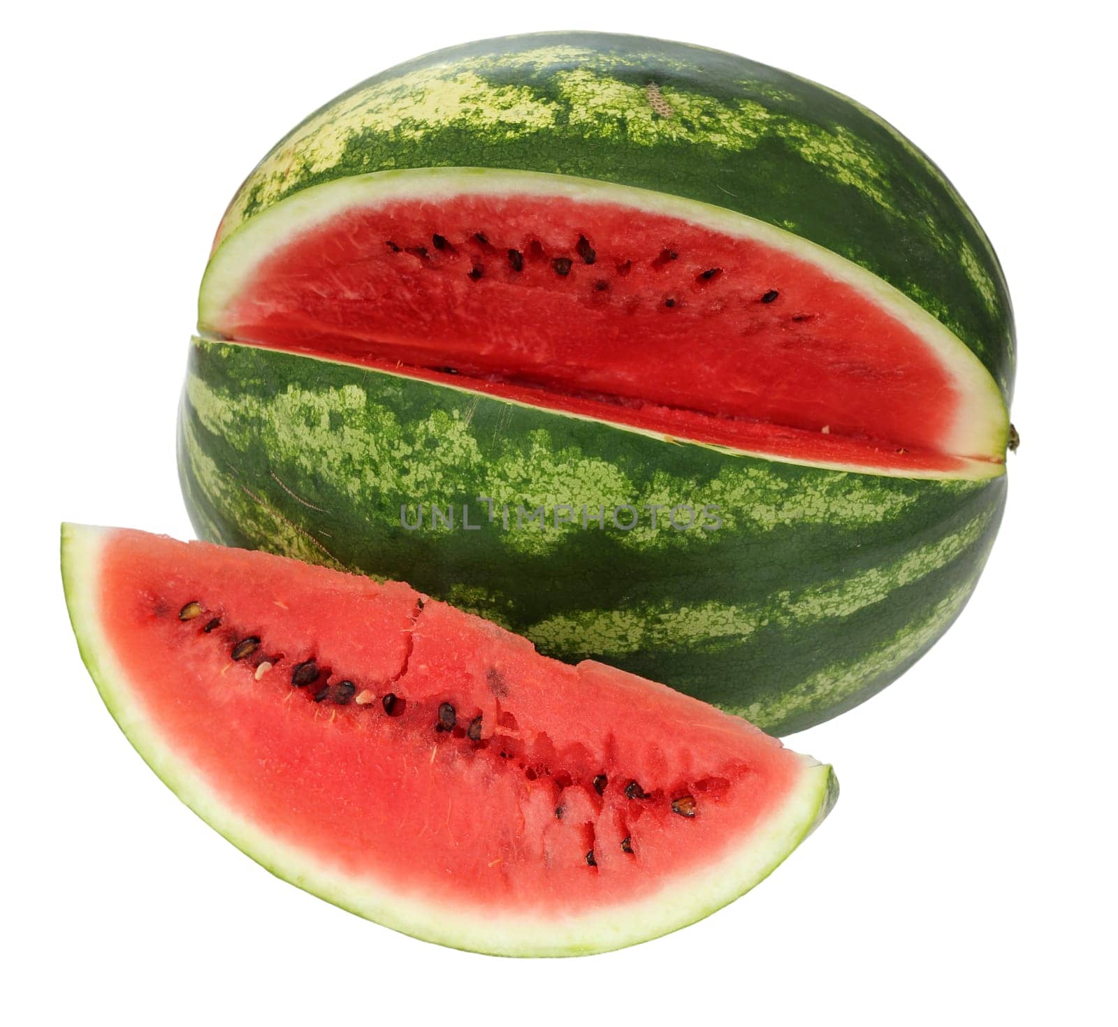 Watermelon, a staple food and natural fruit, is shown on a white background.