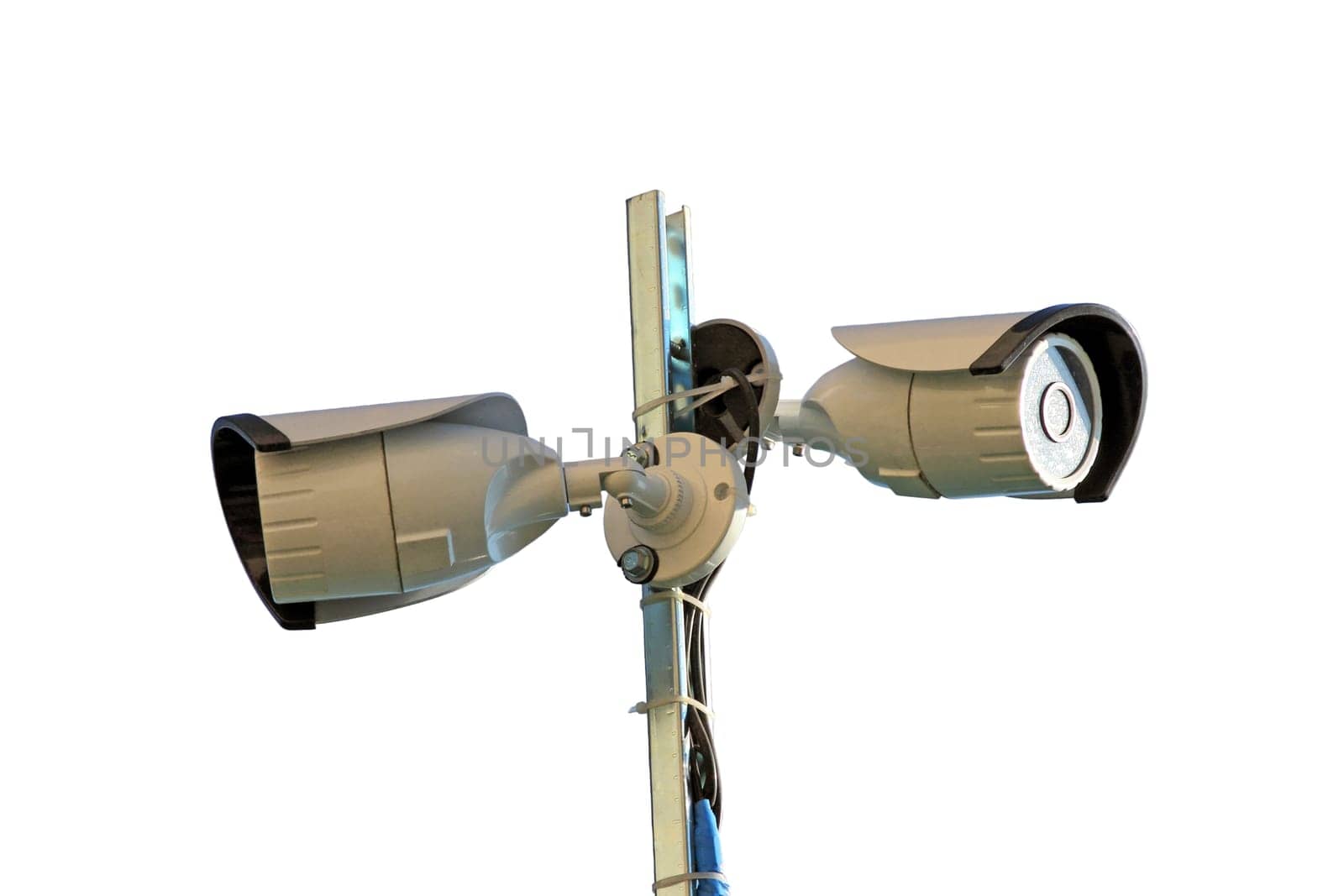 CCTV on high pole isolated on white background.