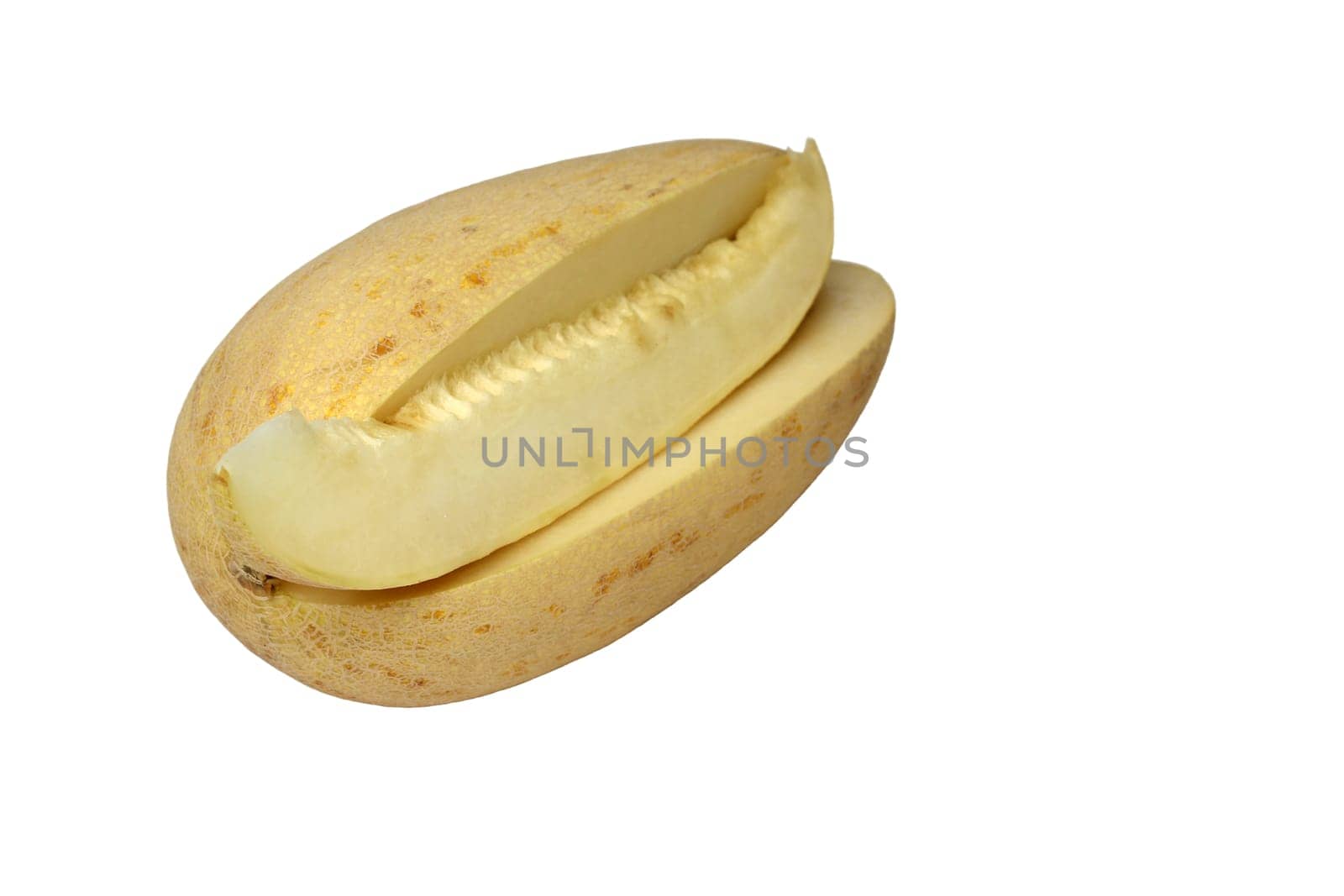 Yellow juicy melon cut on a white background
