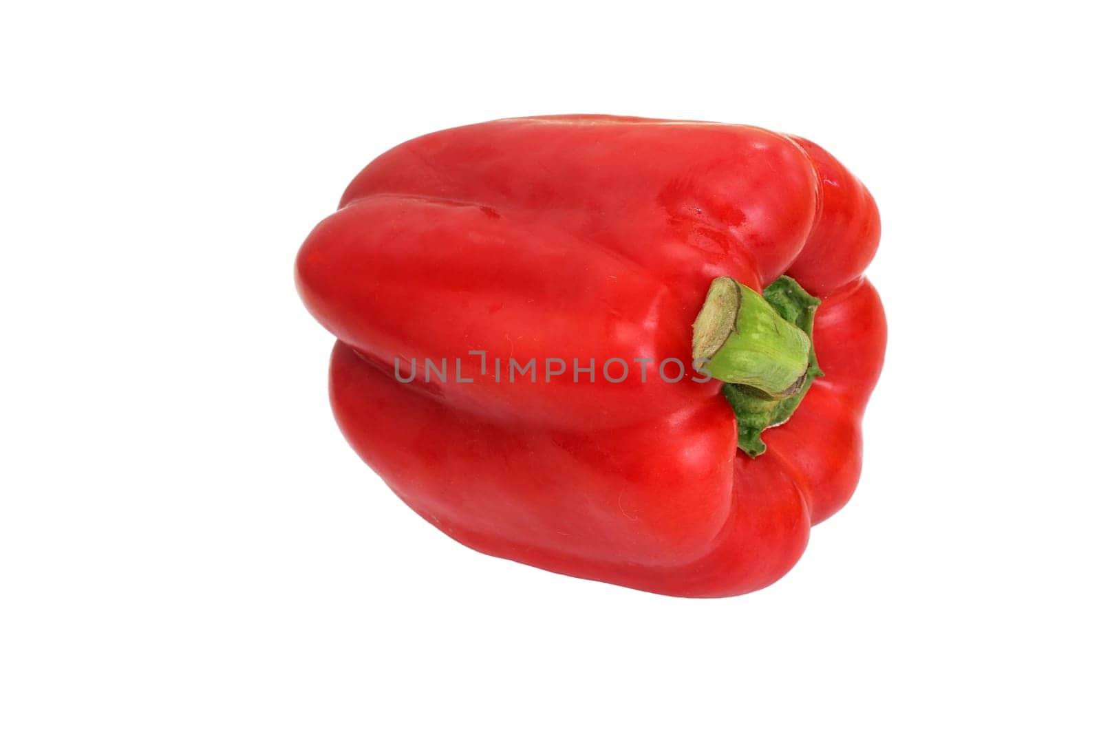 A red pepper with a green stem on a white background.