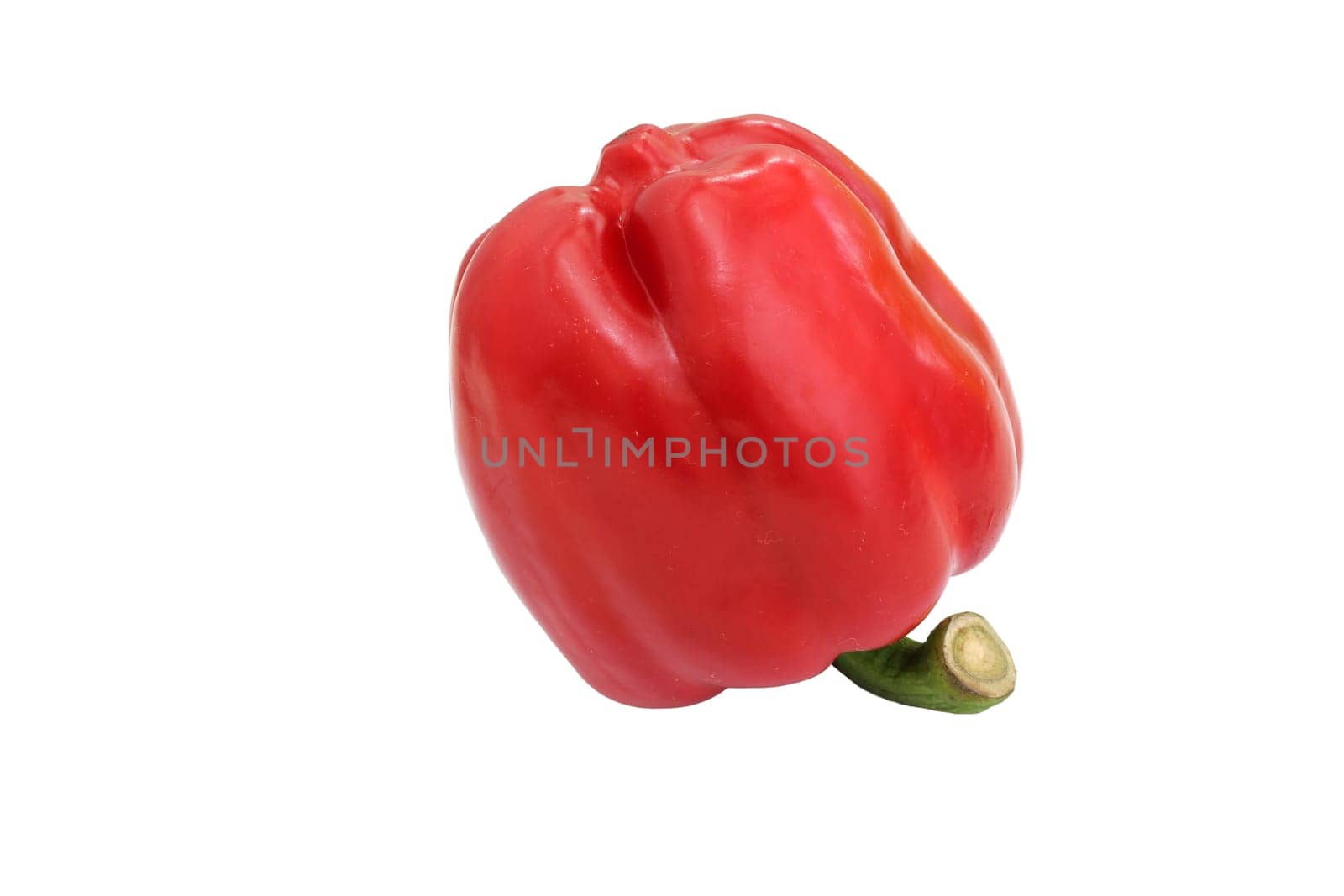 A red pepper with a green stem on a white background.