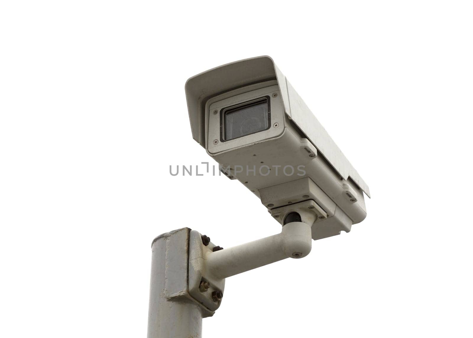 CCTV on high pole isolated on white background.