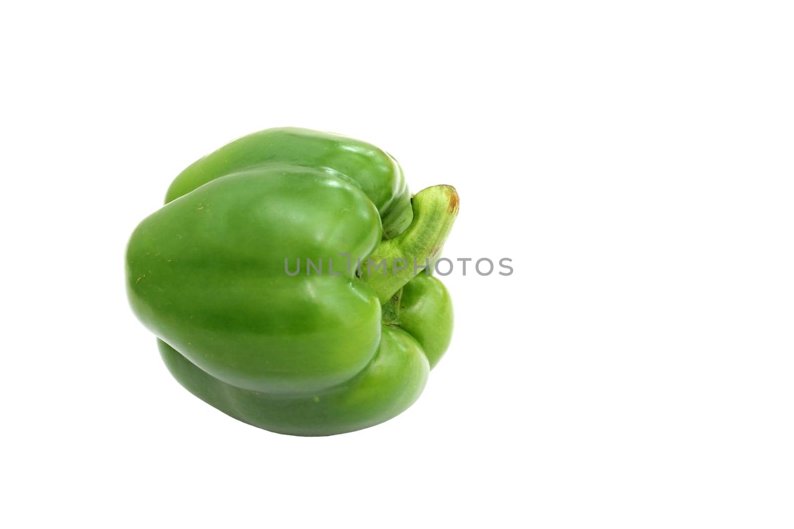 Green bell pepper, a staple food ingredient, on white background.