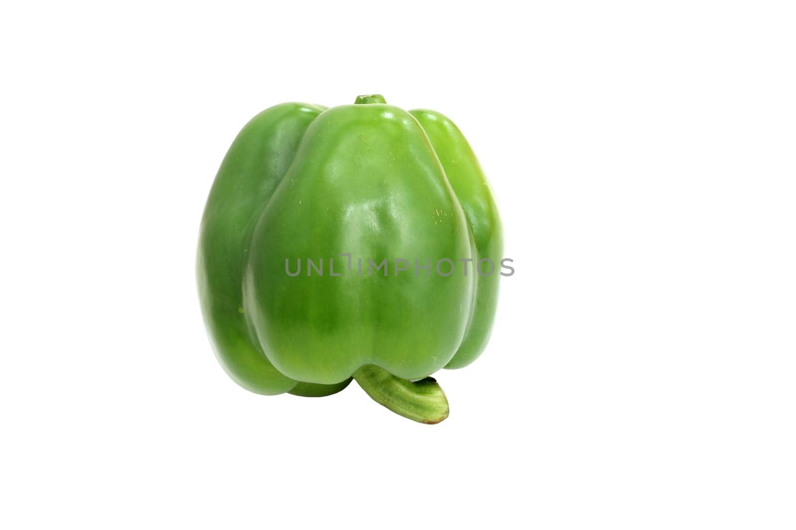 Green bell pepper, a staple food ingredient, on white background.
