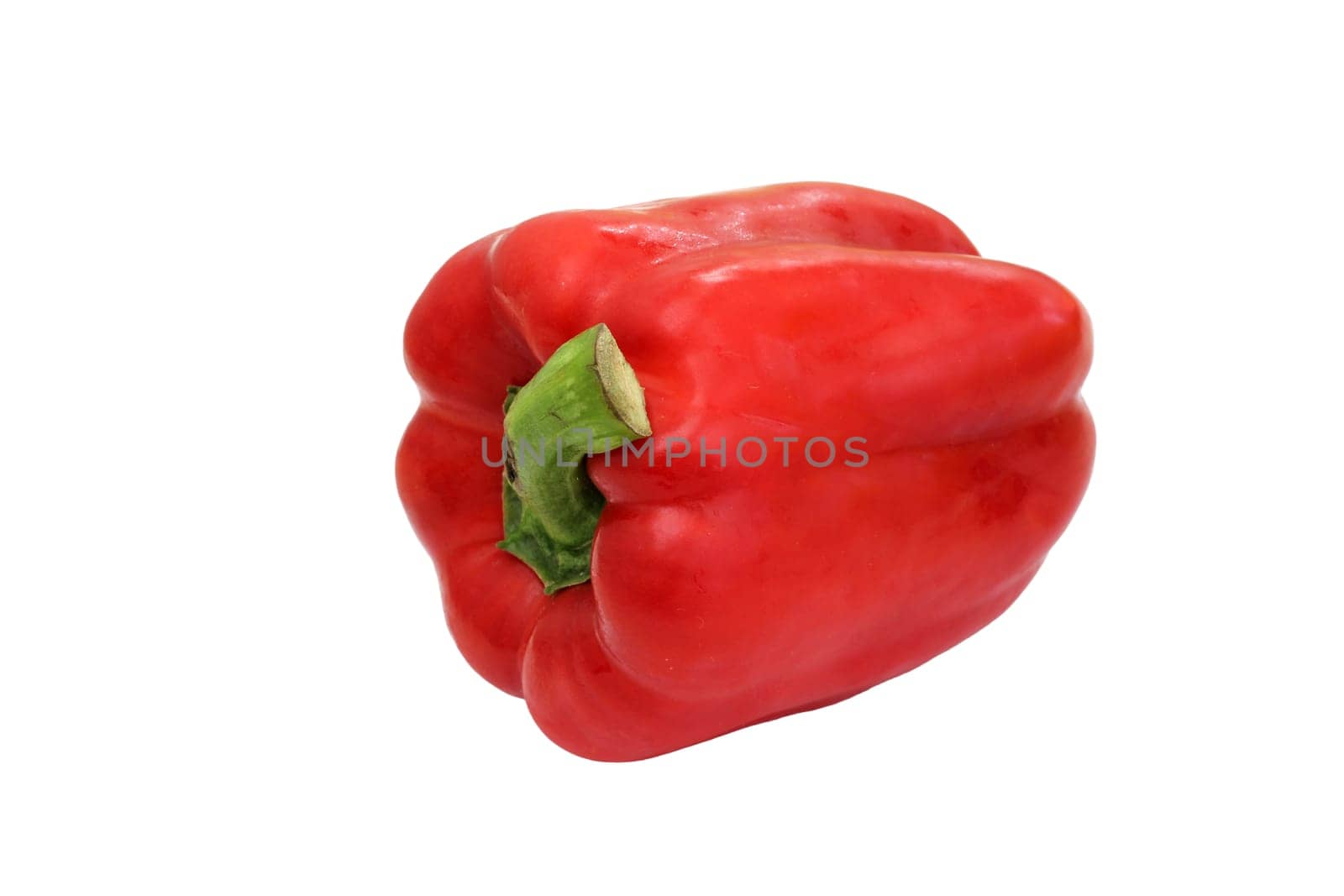A red pepper with a green stem on a white background.