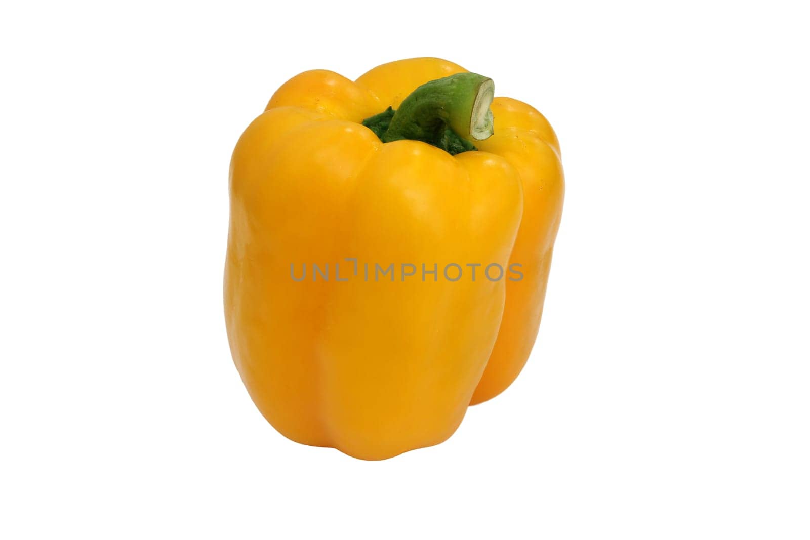 Yellow bell pepper, a staple food ingredient, on white background.