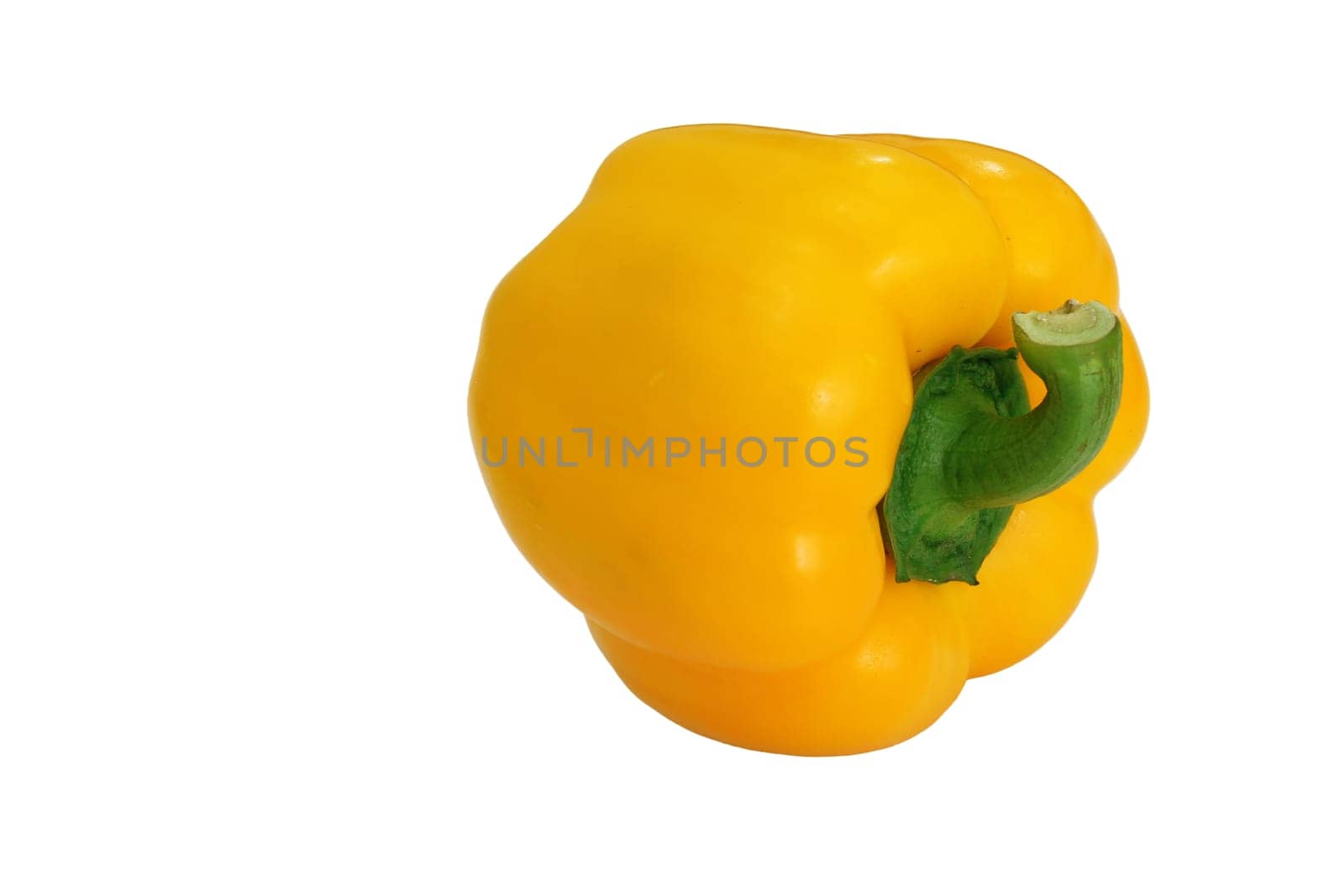 Yellow bell pepper, a staple food ingredient, on white background.
