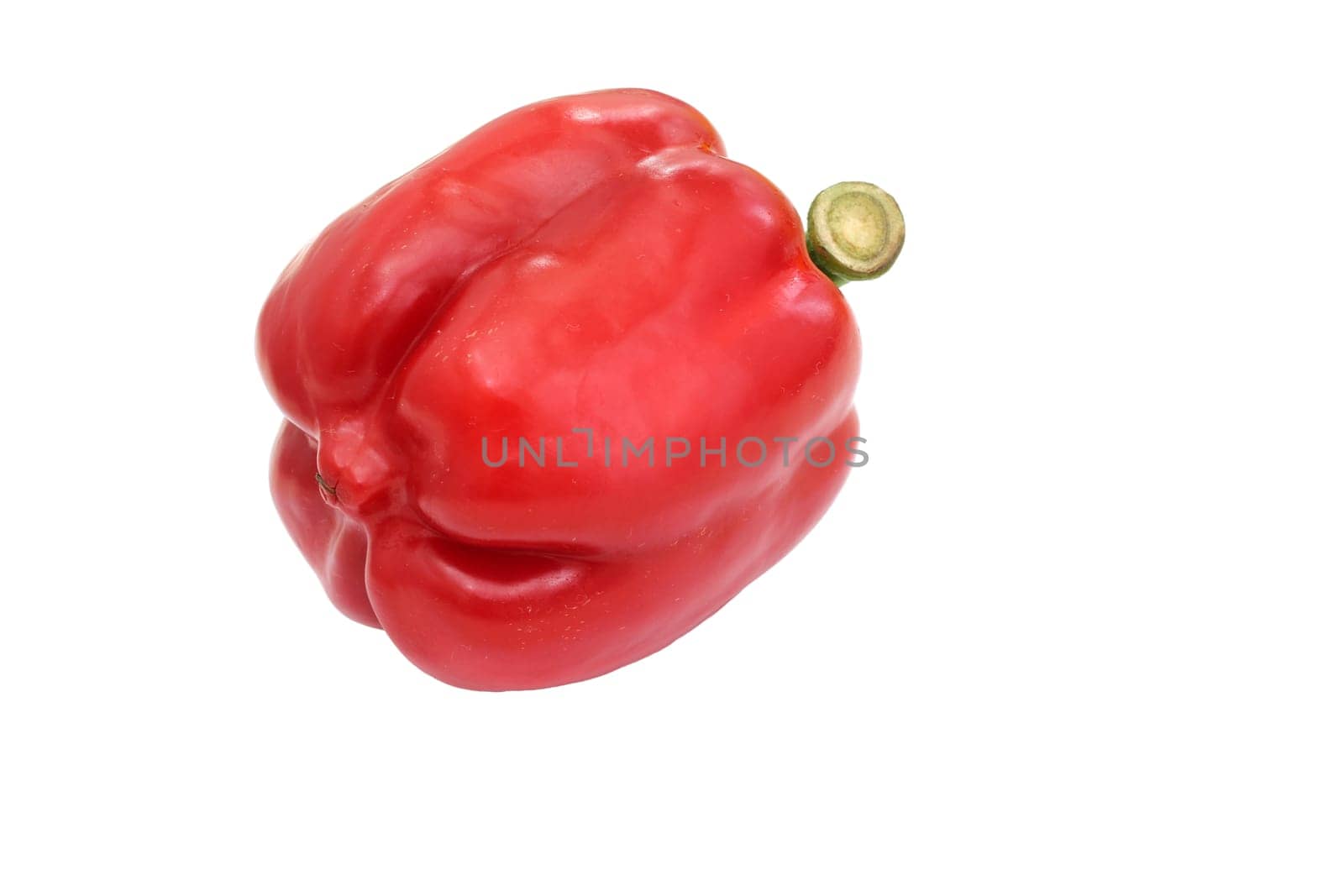 A red pepper with a green stem on a white background.