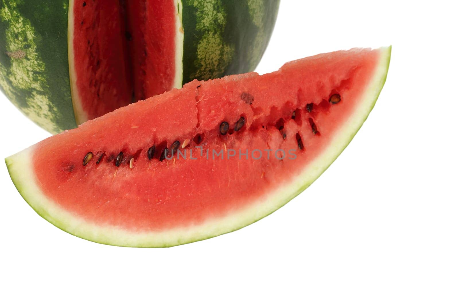 Watermelon, a staple food and natural fruit, is shown on a white background.