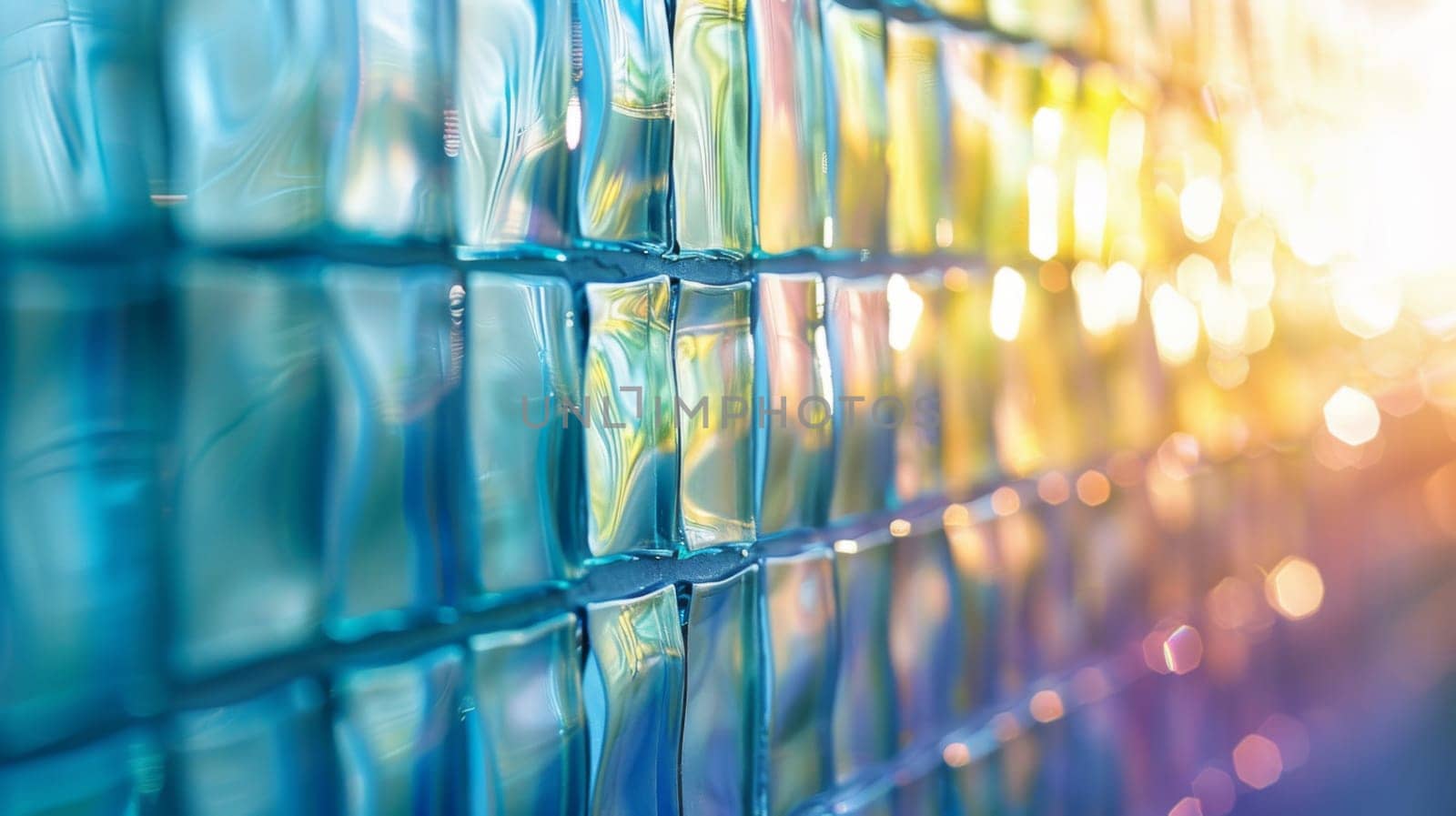 A close up of a glass wall with many different colors