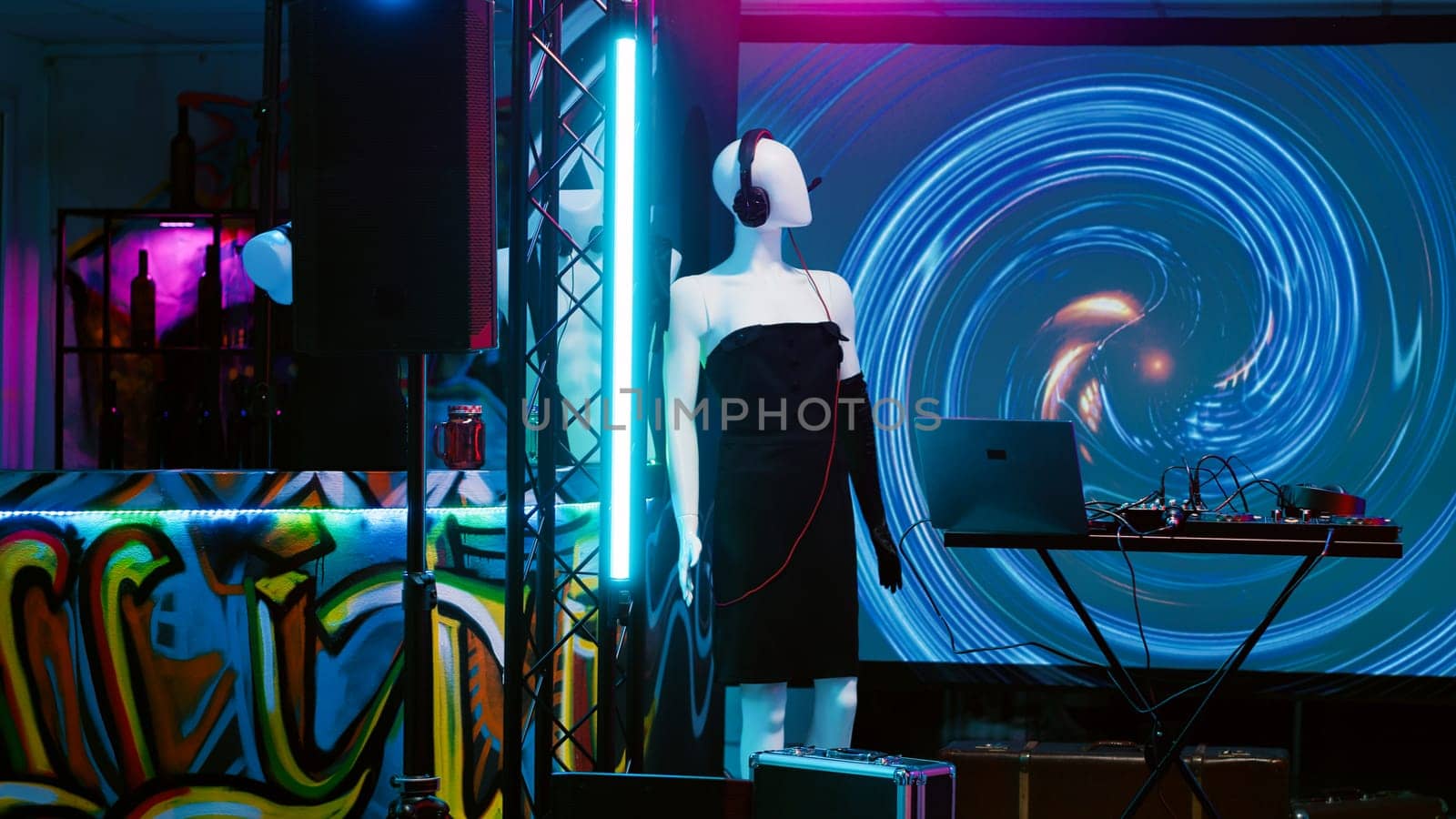 Empty club stage with DJ station by DCStudio