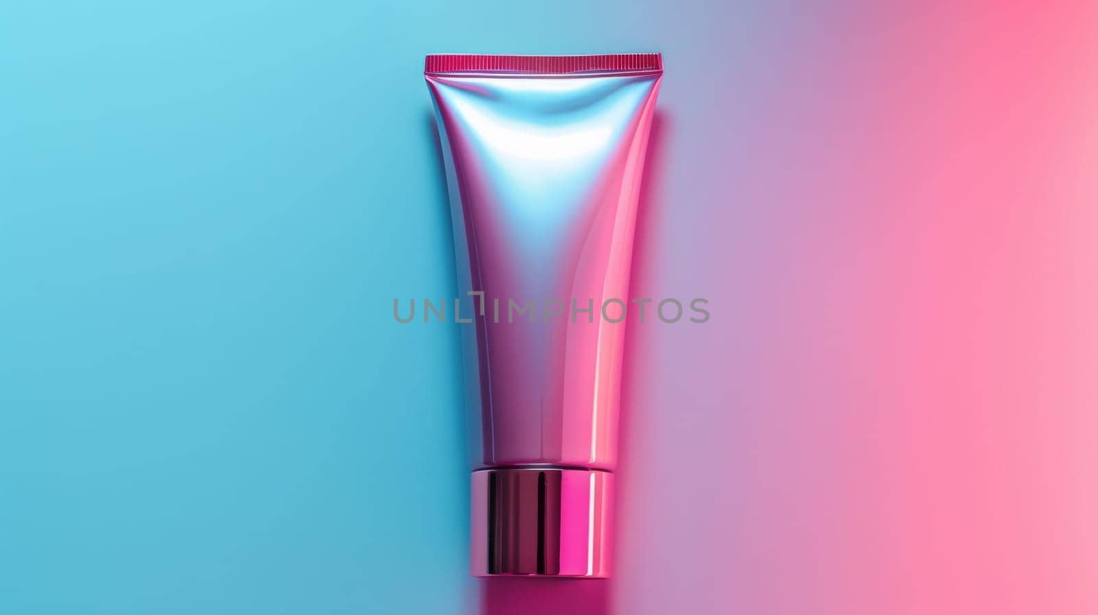 A tube of cosmetic cream on a pink and blue background, AI by starush