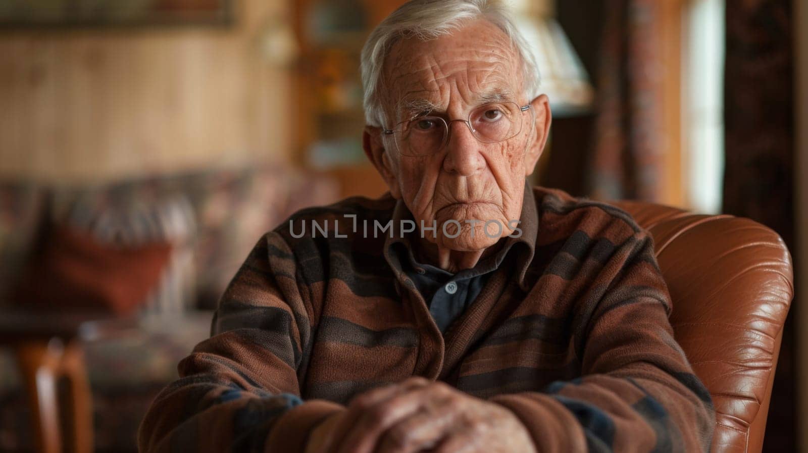 An older man sitting in a chair with his hands folded