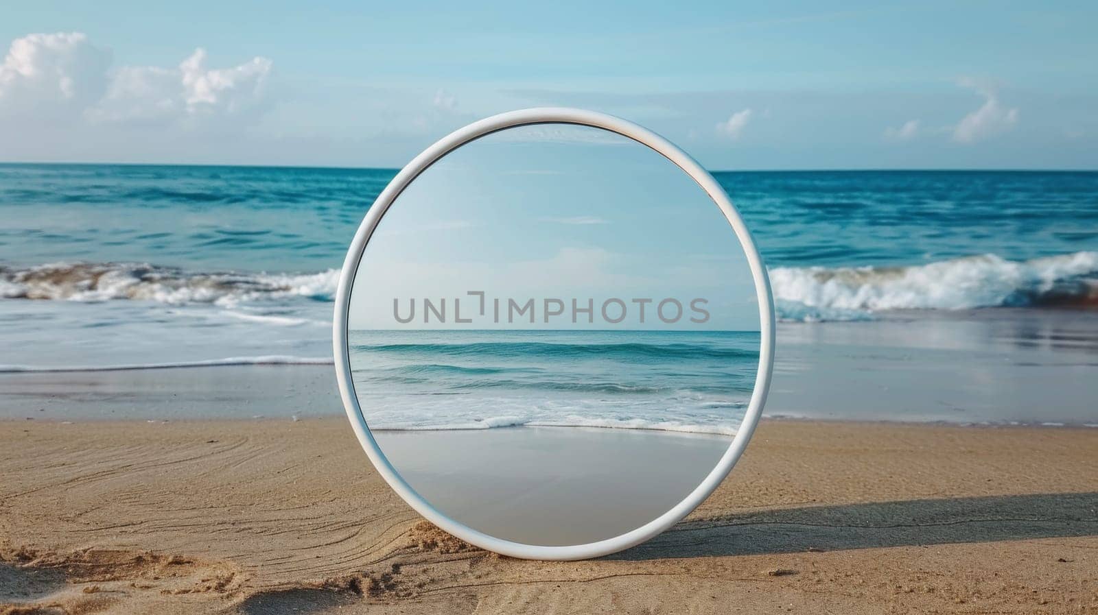 A mirror on the beach with ocean in background