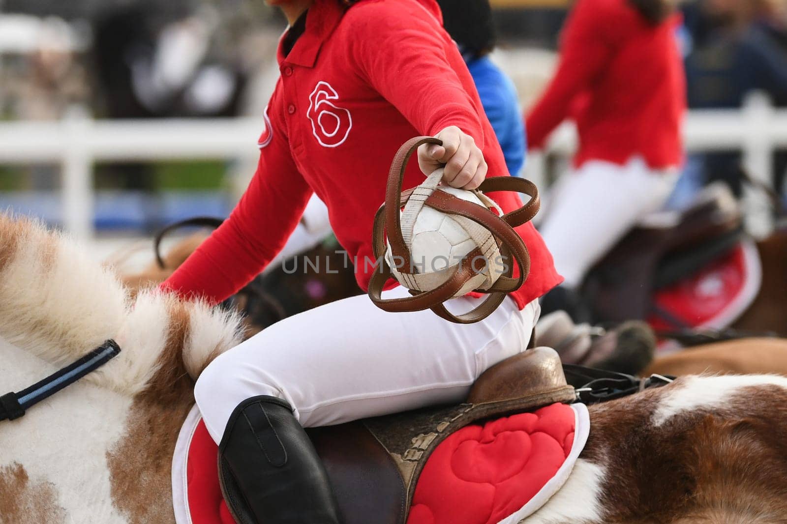 Children on horses playing horseball by Godi