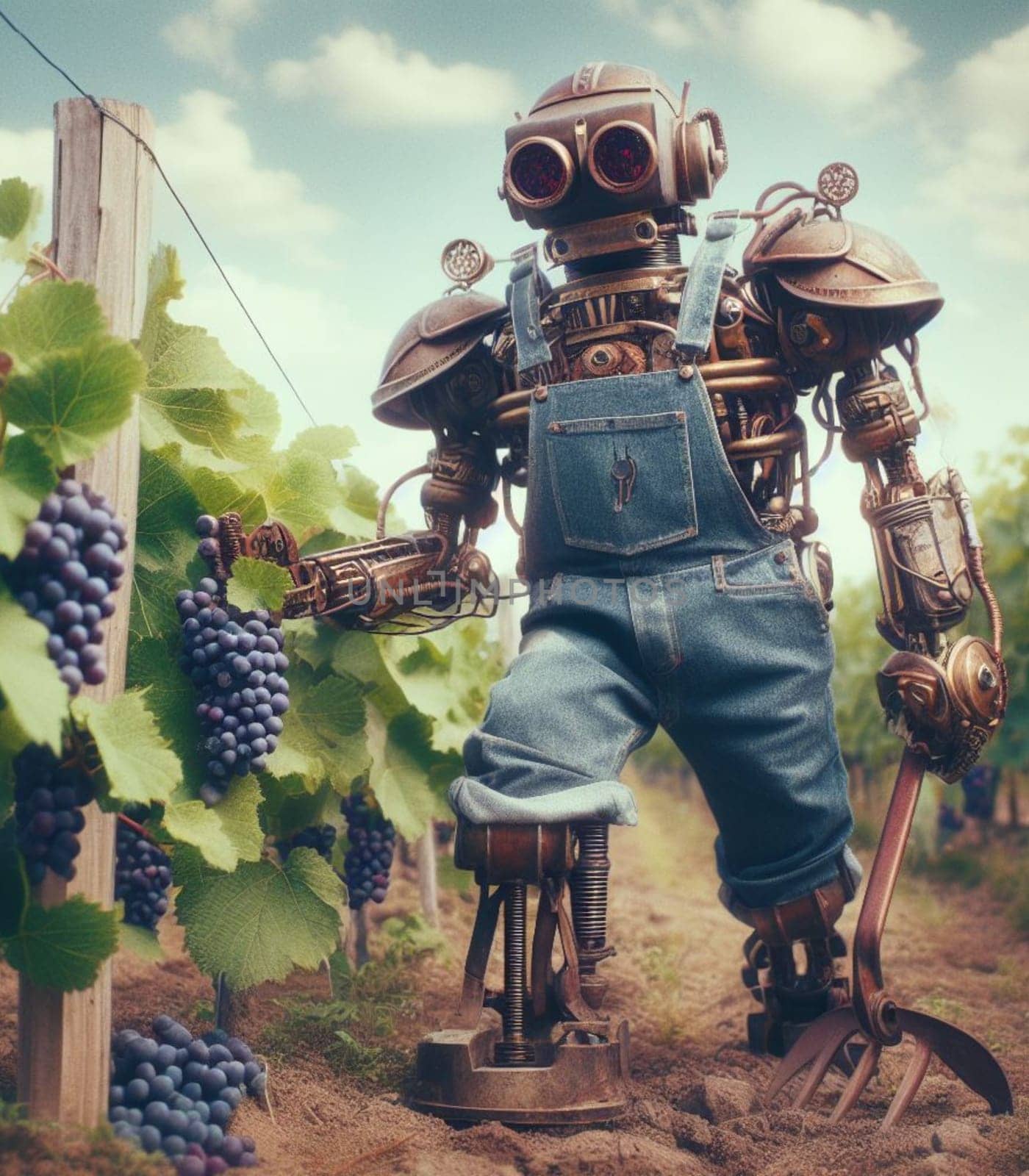 robot working in the farm vegetable garden to grow produce for human consumption by verbano