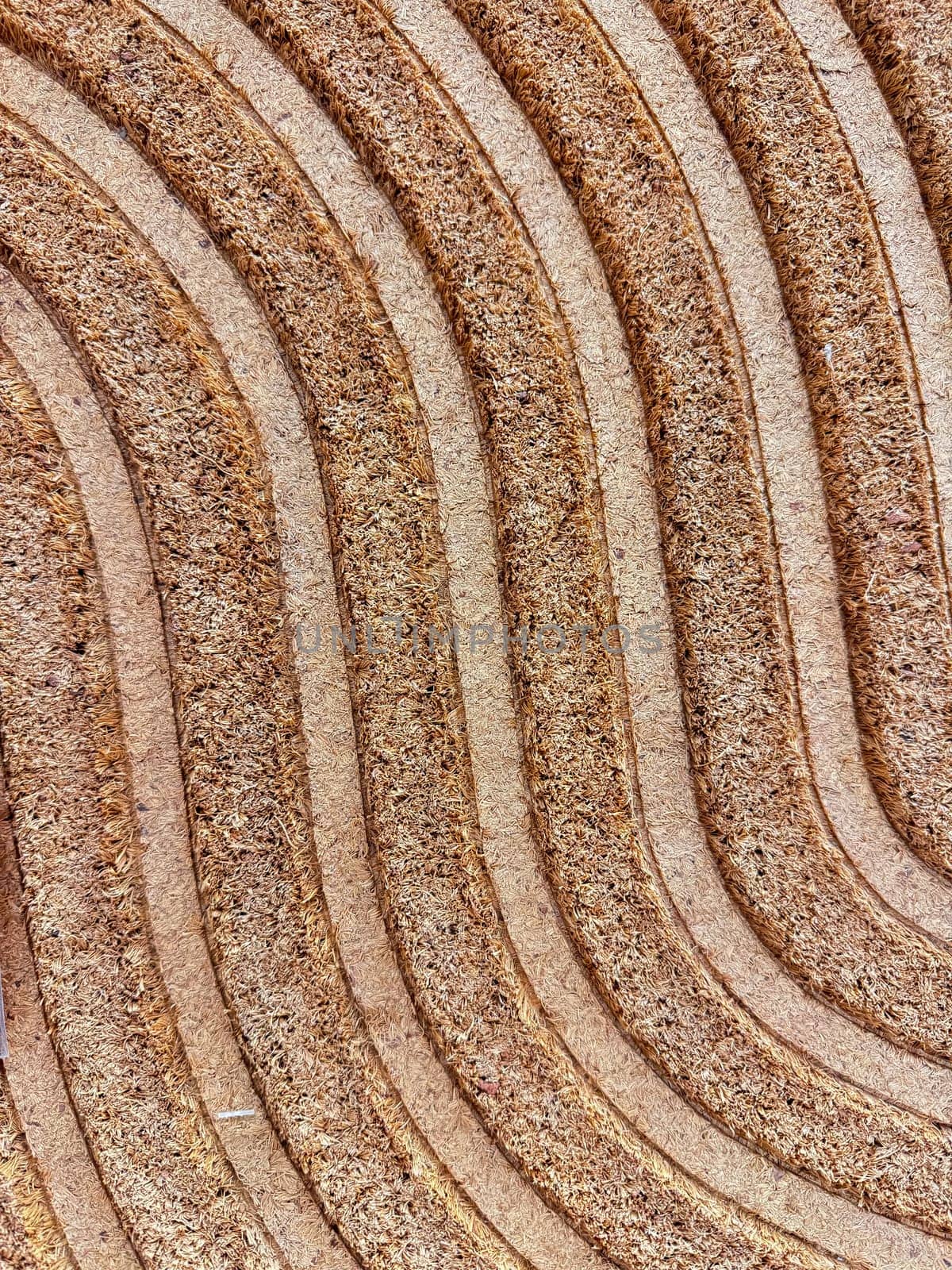 Texture close up of concentric circles on compressed coconut coir for natural fiber background. Natural background for design, websites or cards. by Lunnica