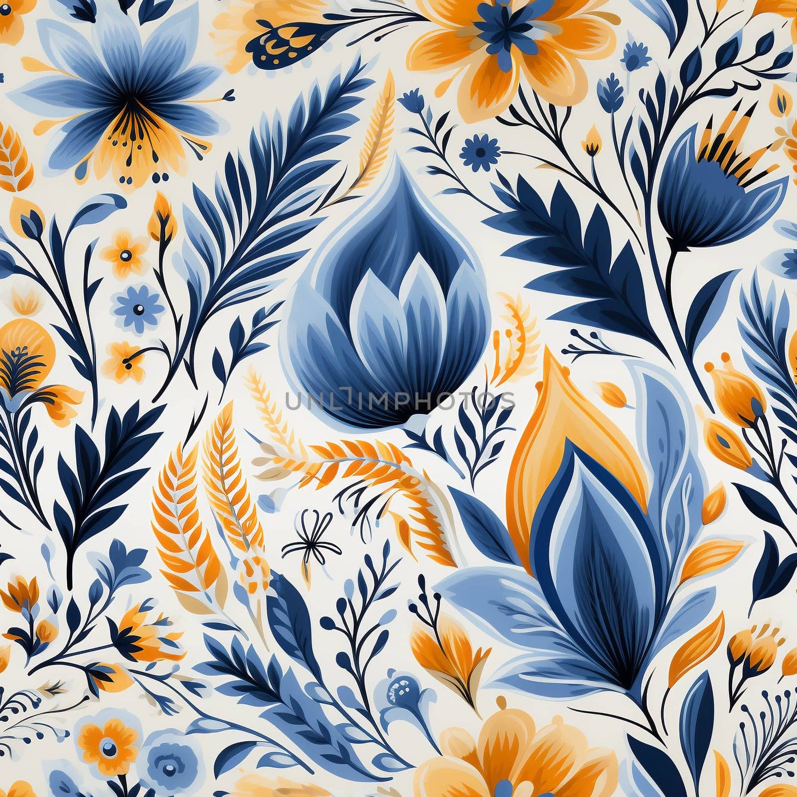 Seamless pattern tile background flowers and floral leaves plants by Nadtochiy