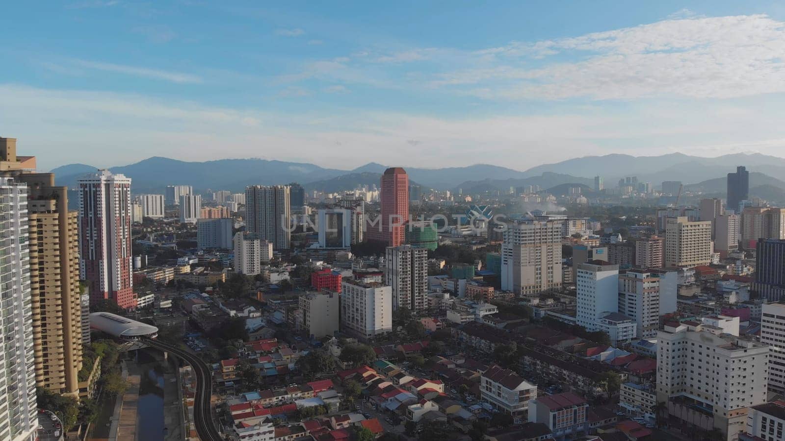 Aerial view from Drone : Downtown at Bukit Jalil City, Malaysia in early morning.
