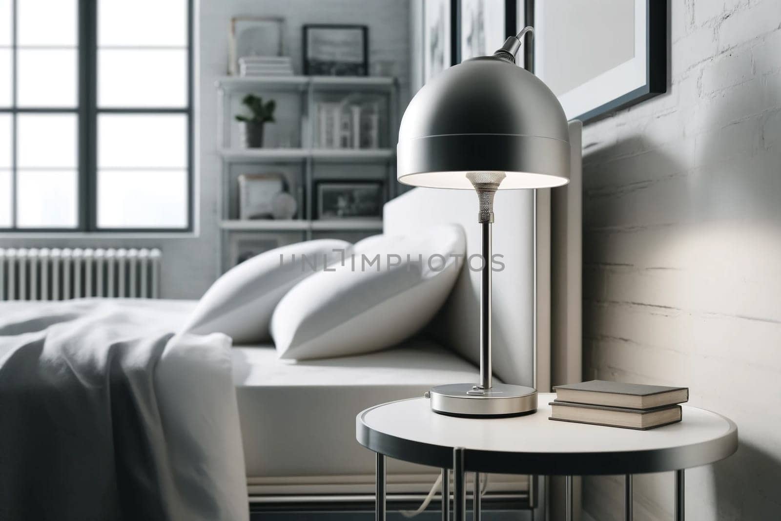 White bedroom interior in loft style close-up by Annado