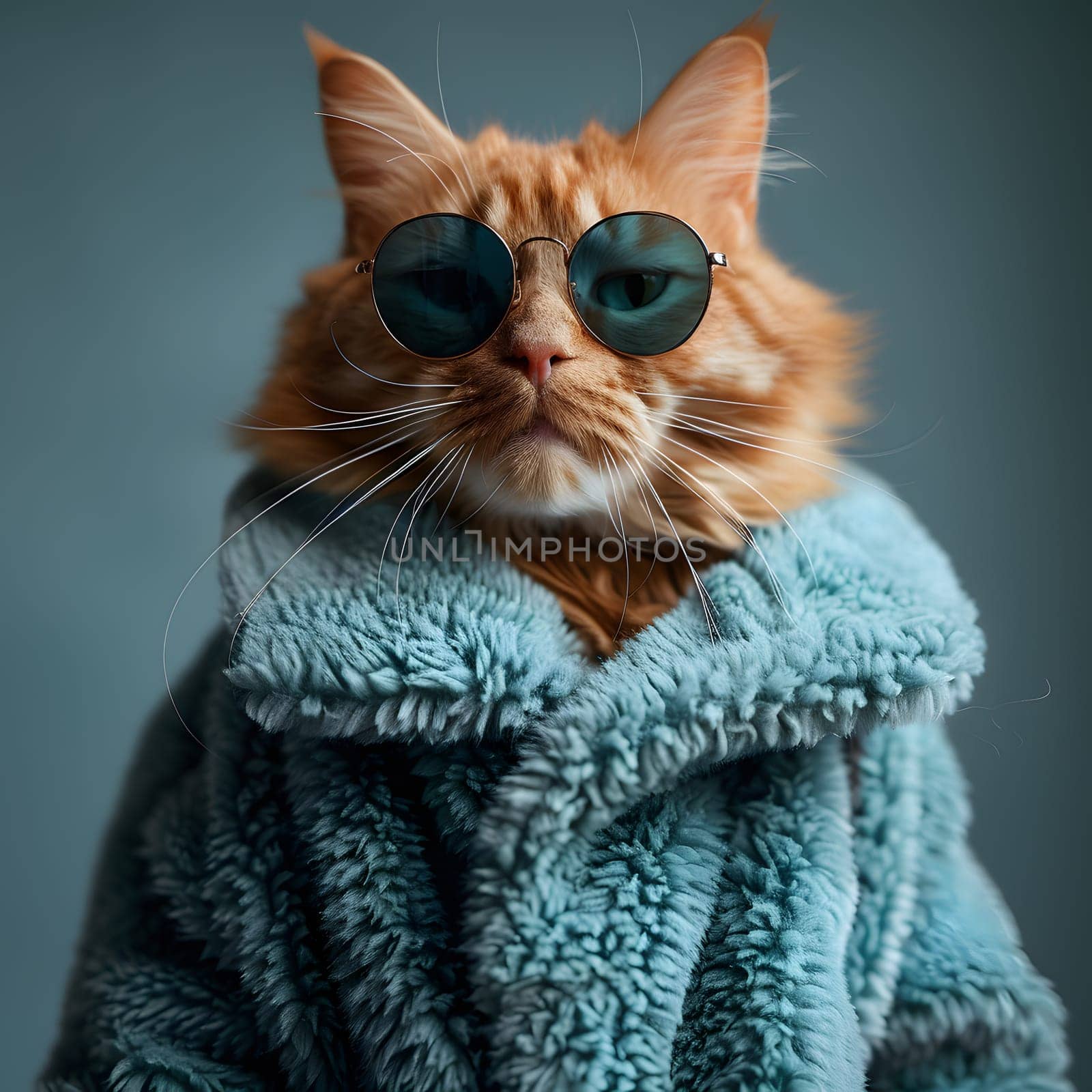 A stylish Felidae with fur coat and sunglasses, showcasing its whiskers and bright eye iris. This carnivorous cat exudes confidence with a cool attitude
