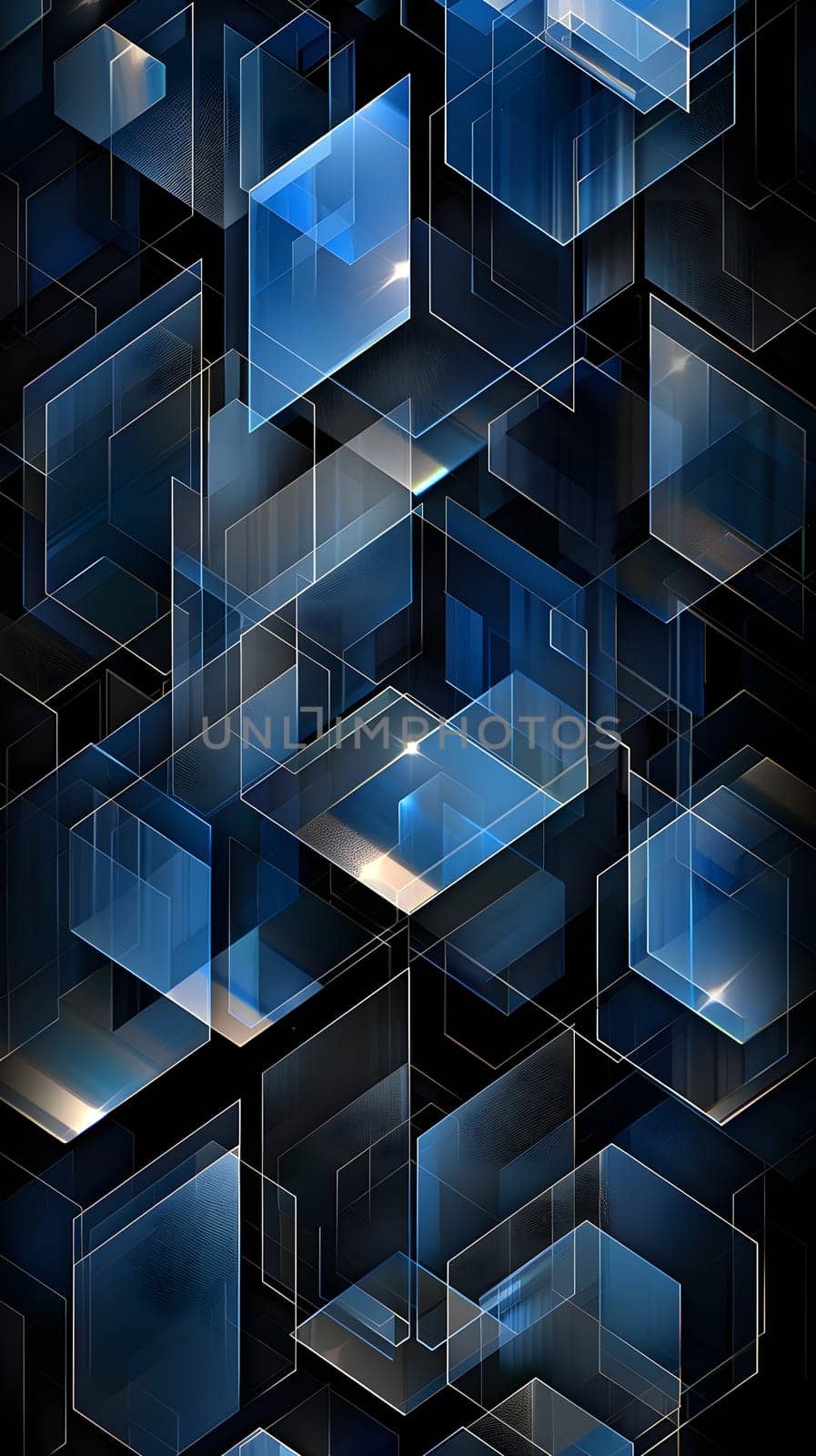 Electric blue rectangles floating in symmetry on black backdrop by Nadtochiy