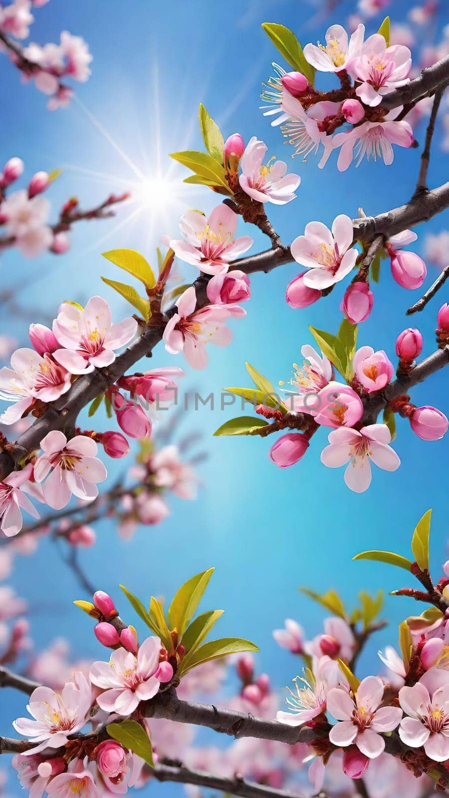 Cherry blossom in spring, pink flowers on blue sky background. by yilmazsavaskandag