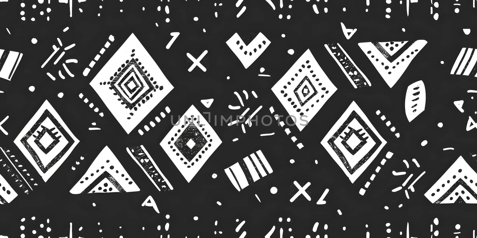 Textile pattern with geometric shapes in blackandwhite on a grey background by Nadtochiy