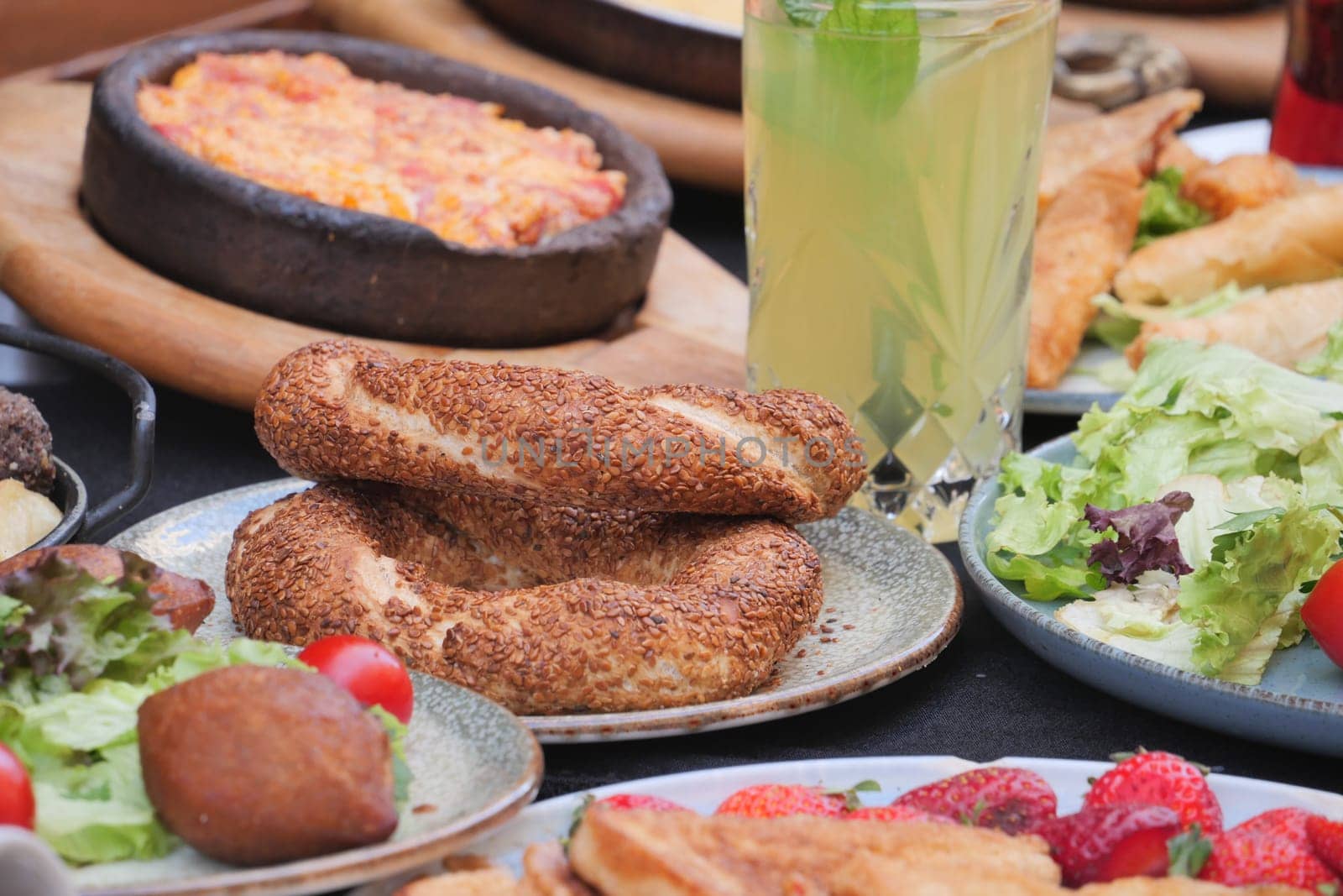 Turkish Bagel Simit on table ,