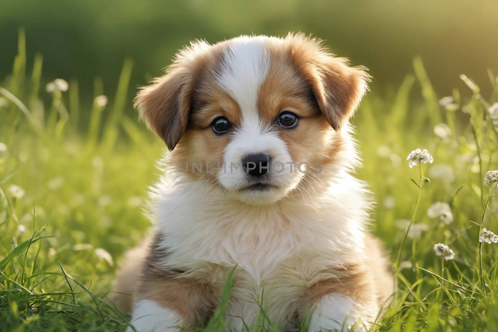 Early light caresses a young, white furball peaceful solitude in nature's embrace.