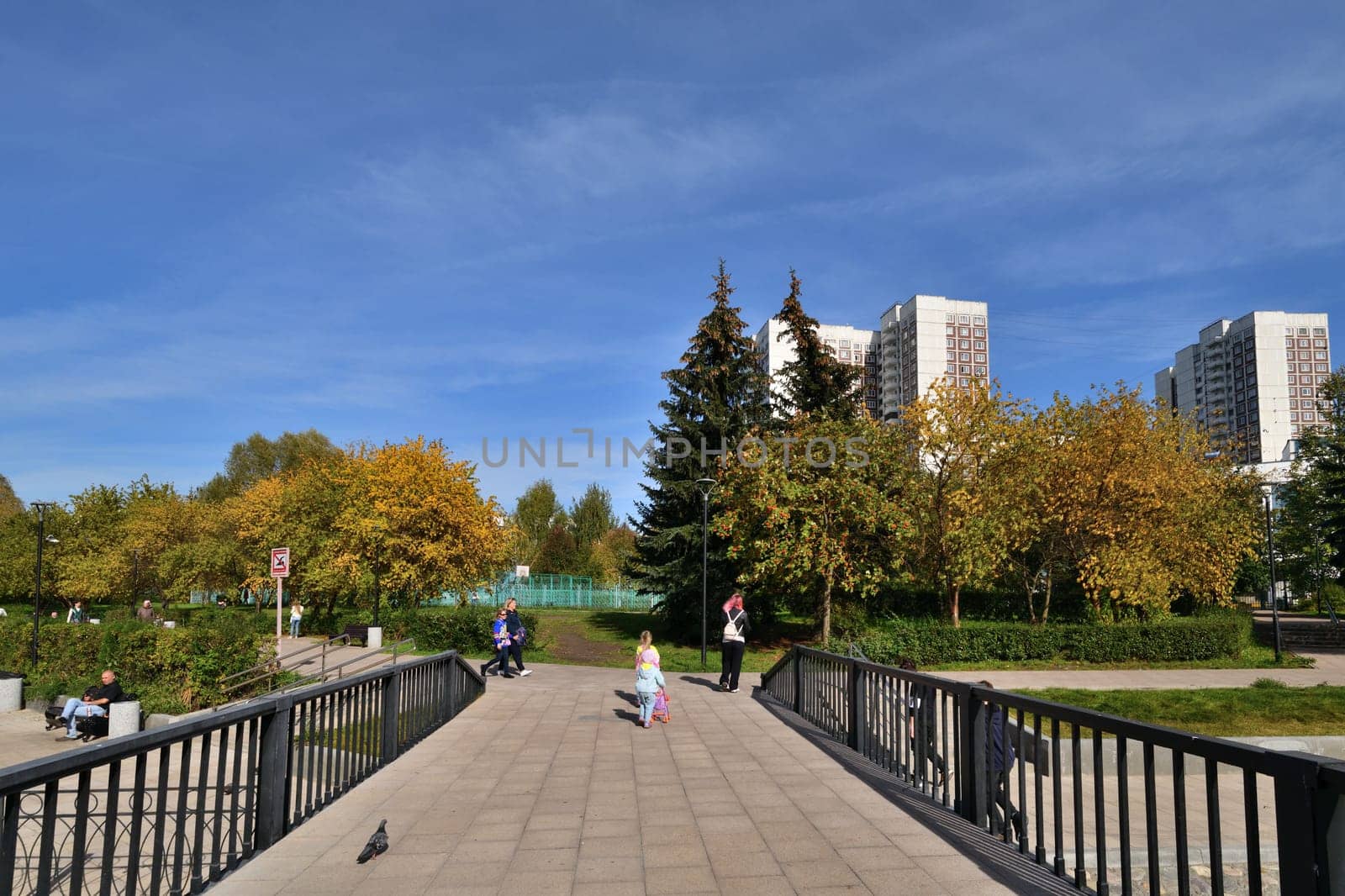 Moscow, Russia - 17 Sept. 2023. City landscape with Mikhailovsky pond in Zelenograd