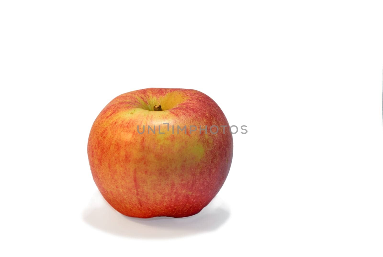 Red apple, mockup space and nutrition with wellness, food and healthy snack isolated on white studio background. Empty, promotion or fruit with diet plan or sustainable living with harvest or organic.