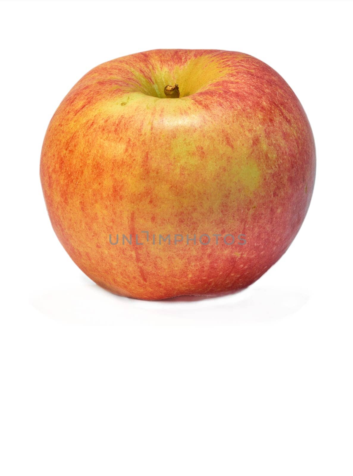 Red apple, nutrition and diet with health, wellness and organic vitamins and snack. Fruit, plant and harvest with botanical produce, horticulture and spring vegetation isolated on white background.