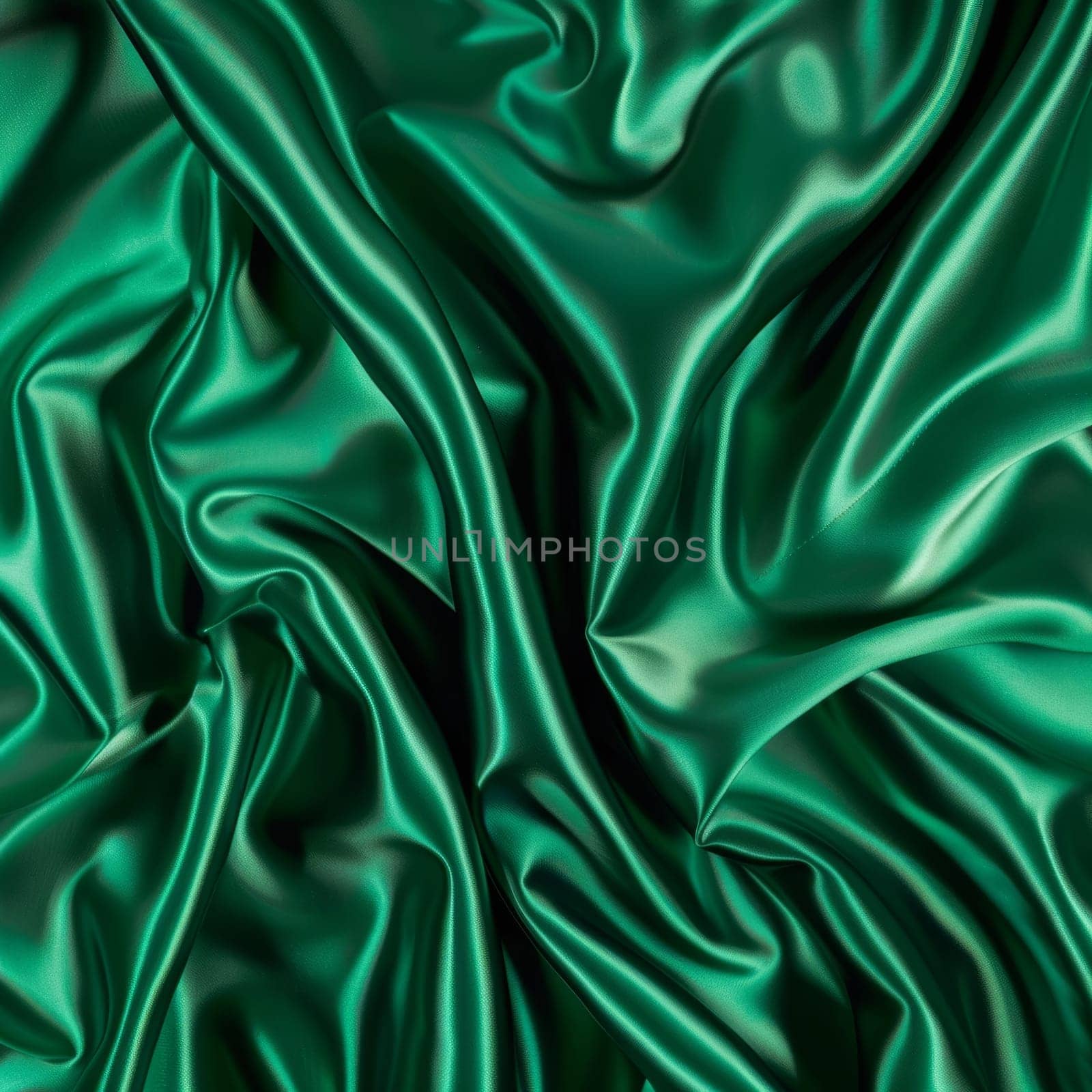 Luxurious emerald green satin fabric is captured in a striking abstract composition, showcasing its lush, velvety texture and captivating allure. by sfinks