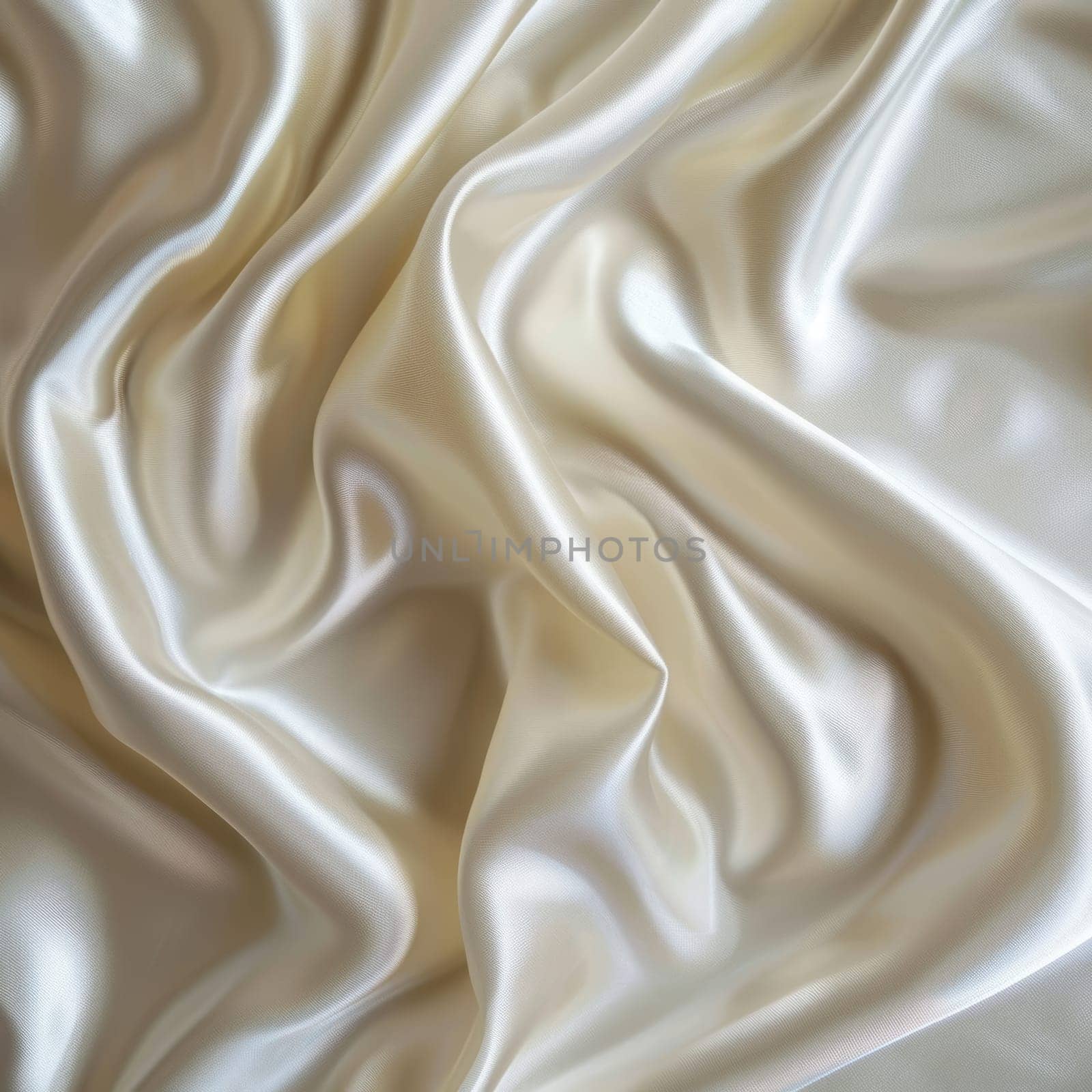 Captivating swirls and waves of luxurious, ivory satin create a visually striking and opulent textile display