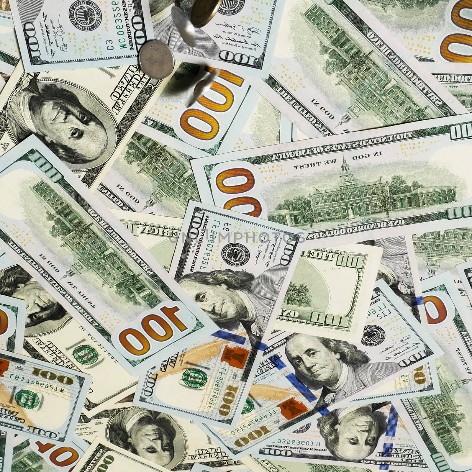 Lying new hundred dollar bills close-up. financial concept