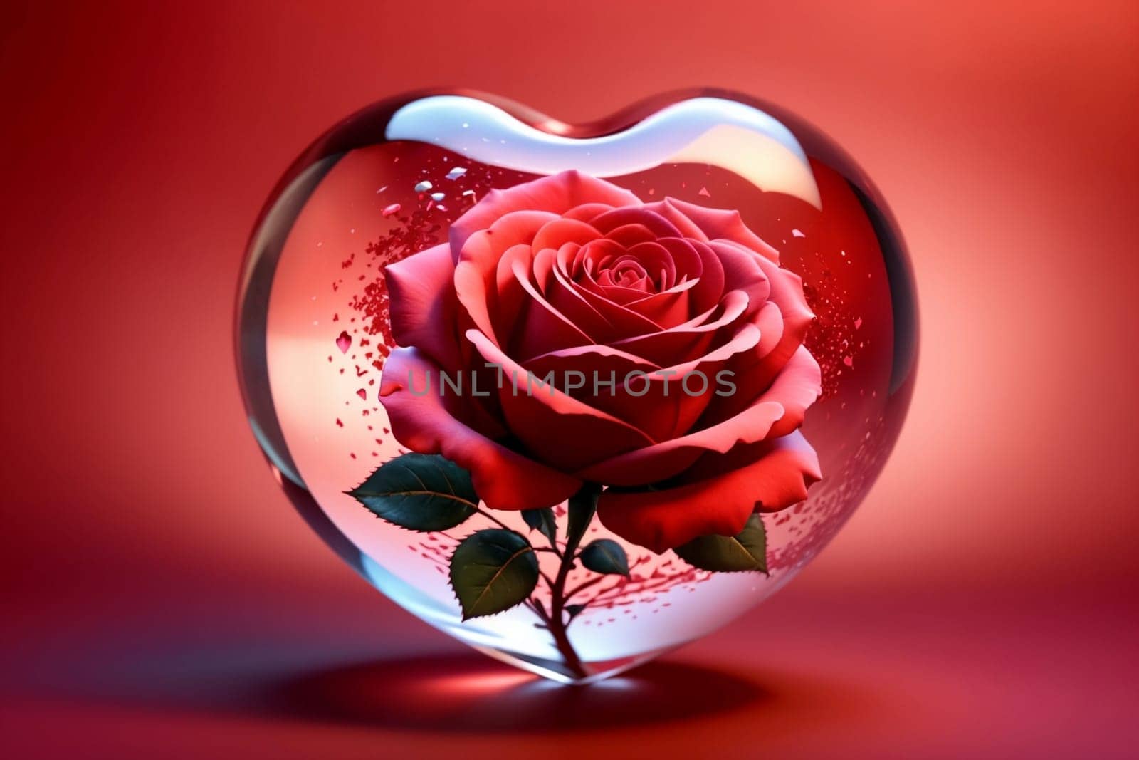 red rose in glass heart, love concept .