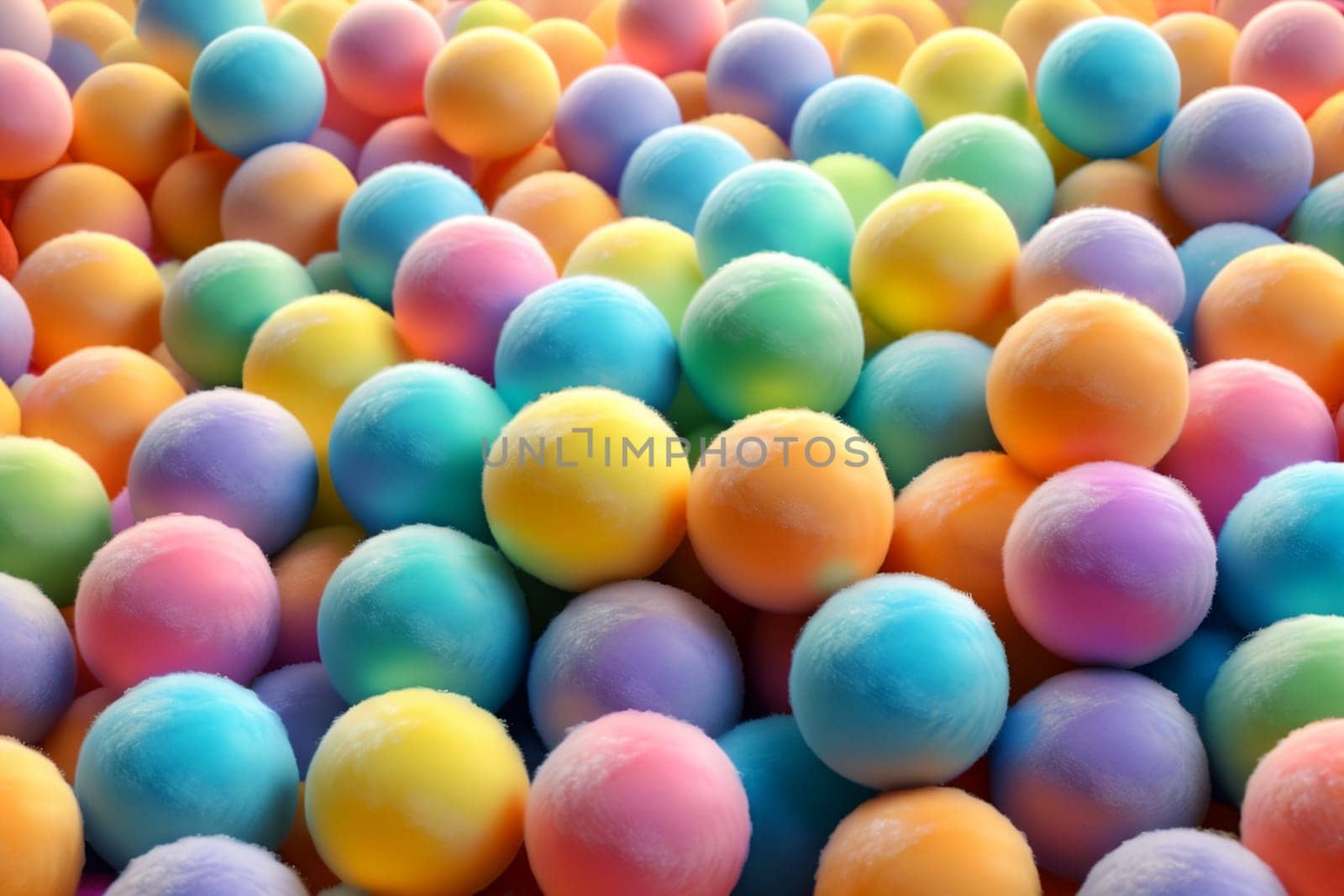 multi-colored fur balls, background of fur balls in bright pastel colors .