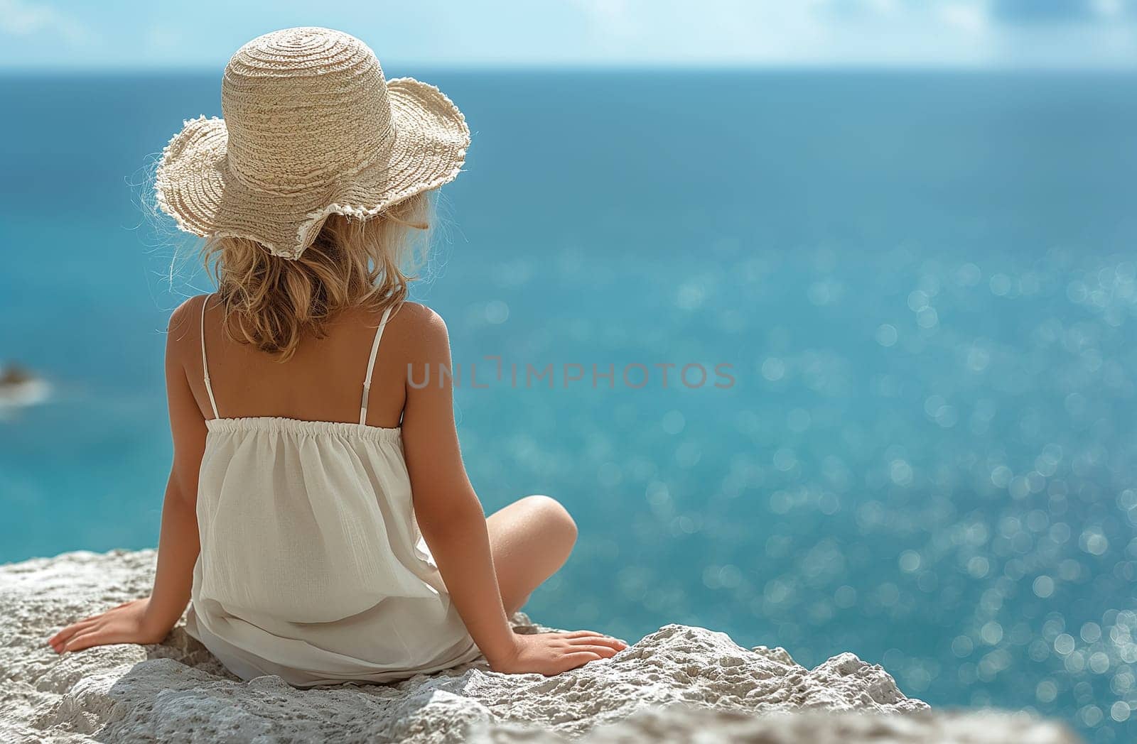 Child sitting by the sea, gazing into the horizon. by Hype2art