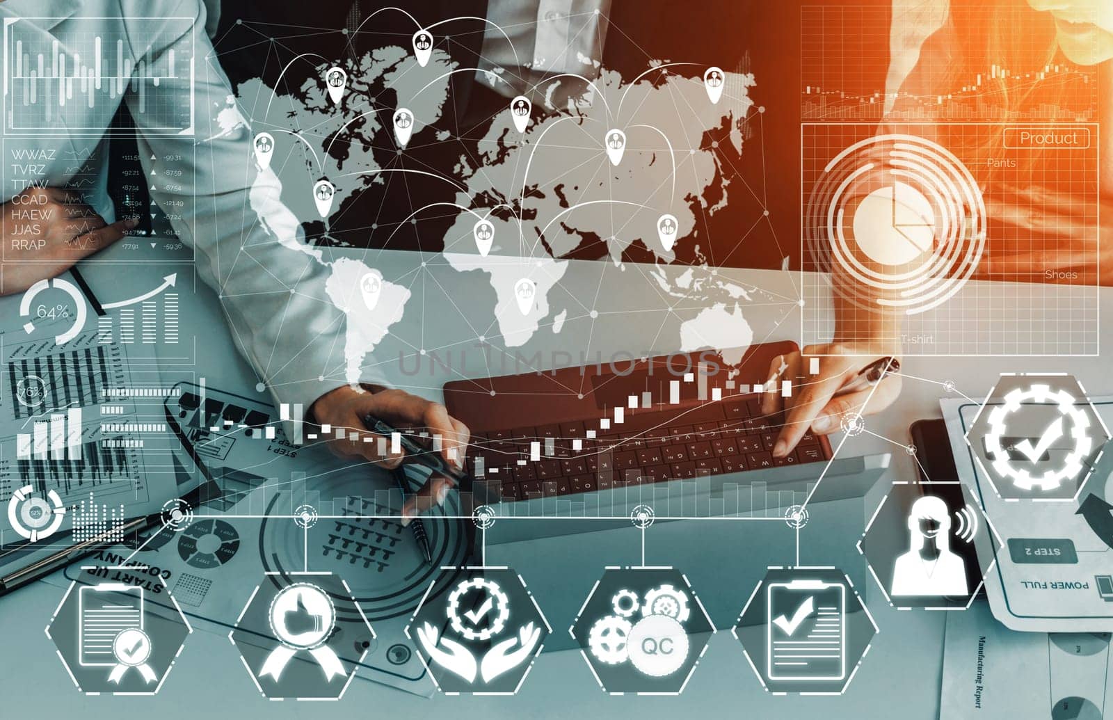 Quality Assurance and Quality Control Concept - Modern graphic interface showing certified standard process, product warranty and quality improvement technology for satisfaction of customer. uds