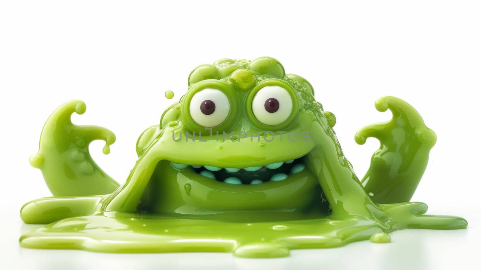 A green monster with big eyes and a mouth full of slime