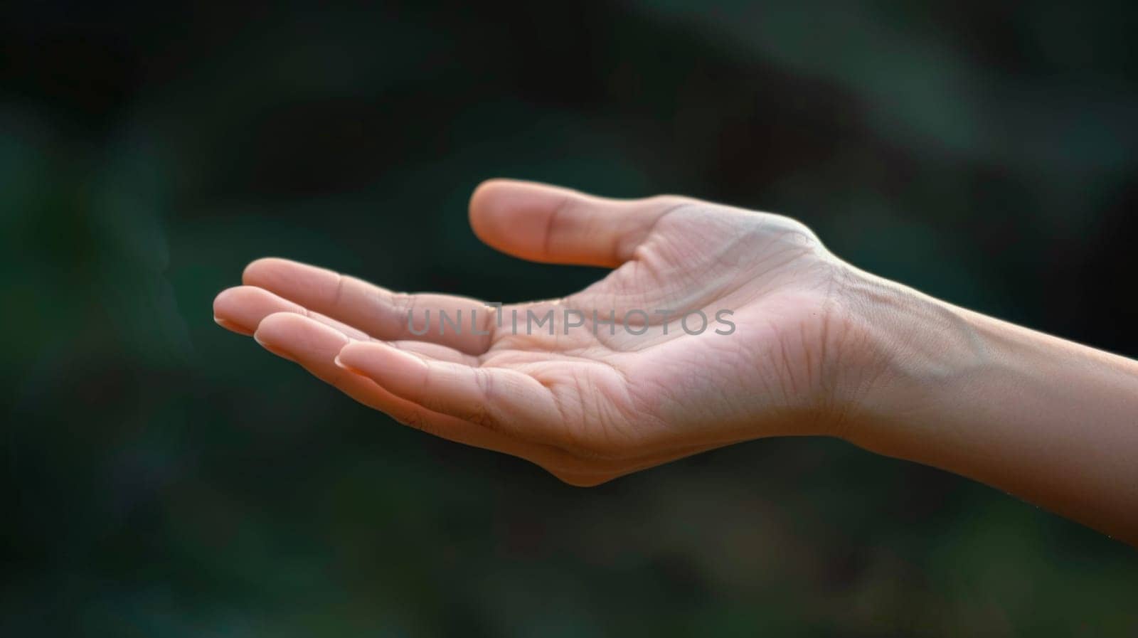 A close up of a hand with fingers outstretched and palm open, AI by starush