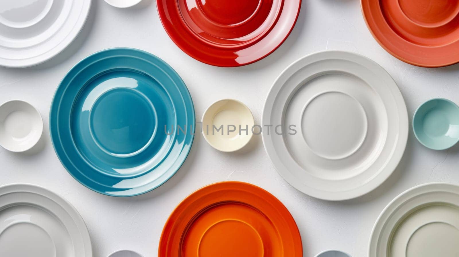 A wall of colorful plates and bowls arranged in a pattern, AI by starush