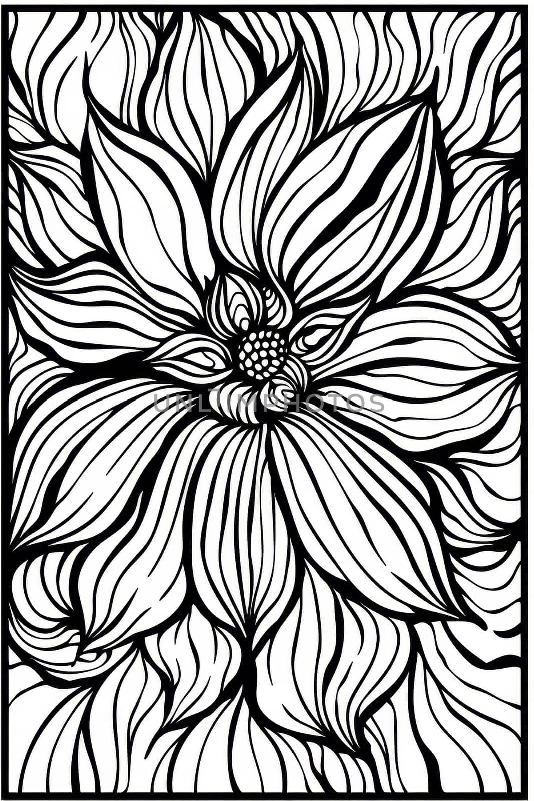 A black and white drawing of a flower