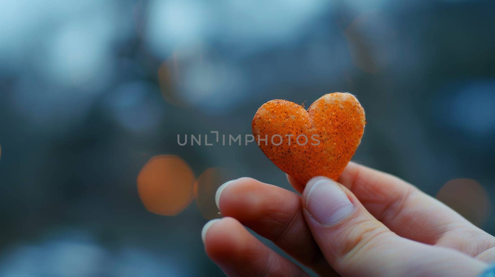 A person holding a heart shaped snack in their hand