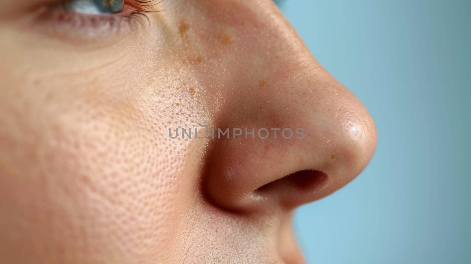 A close up of a woman's nose with some freckles