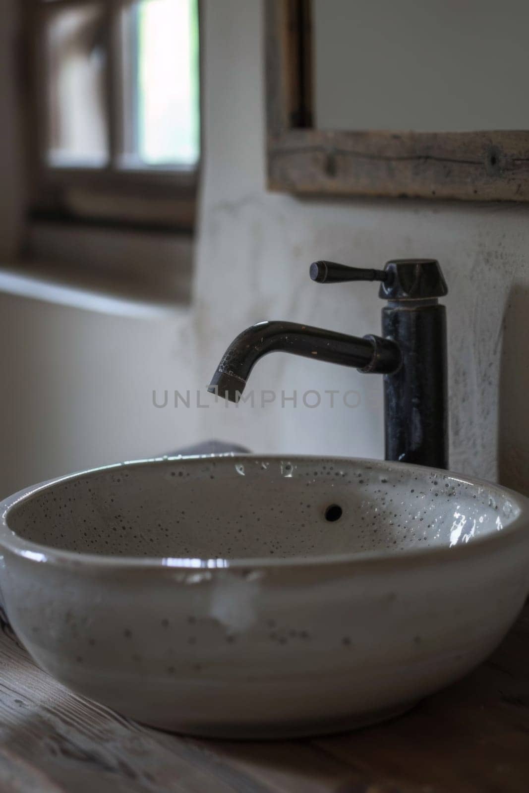 A sink with a faucet and mirror on the wall, AI by starush