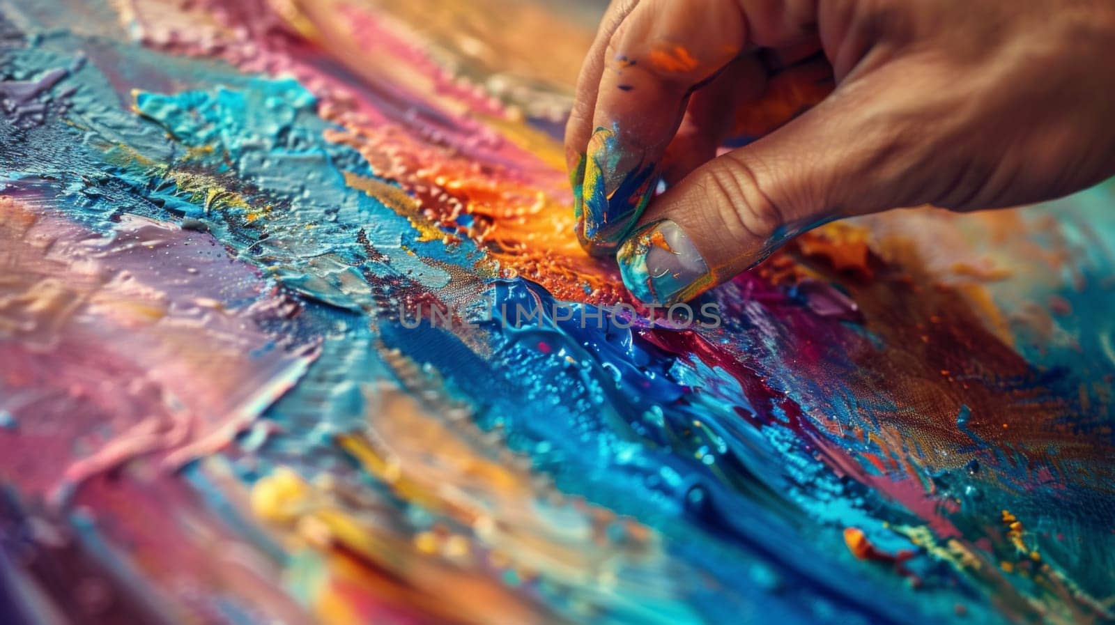 A person painting with a brush on some colorful paper